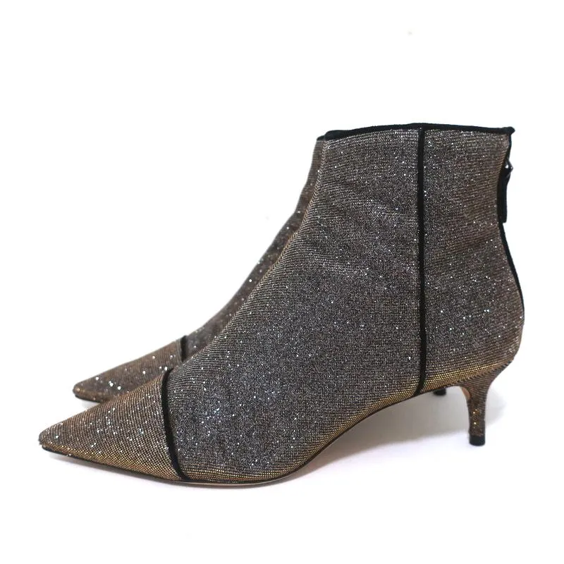 Alexandre Birman Ankle Boots Kittie Silver/Gold Metallic Lurex Booties Size 36.5
