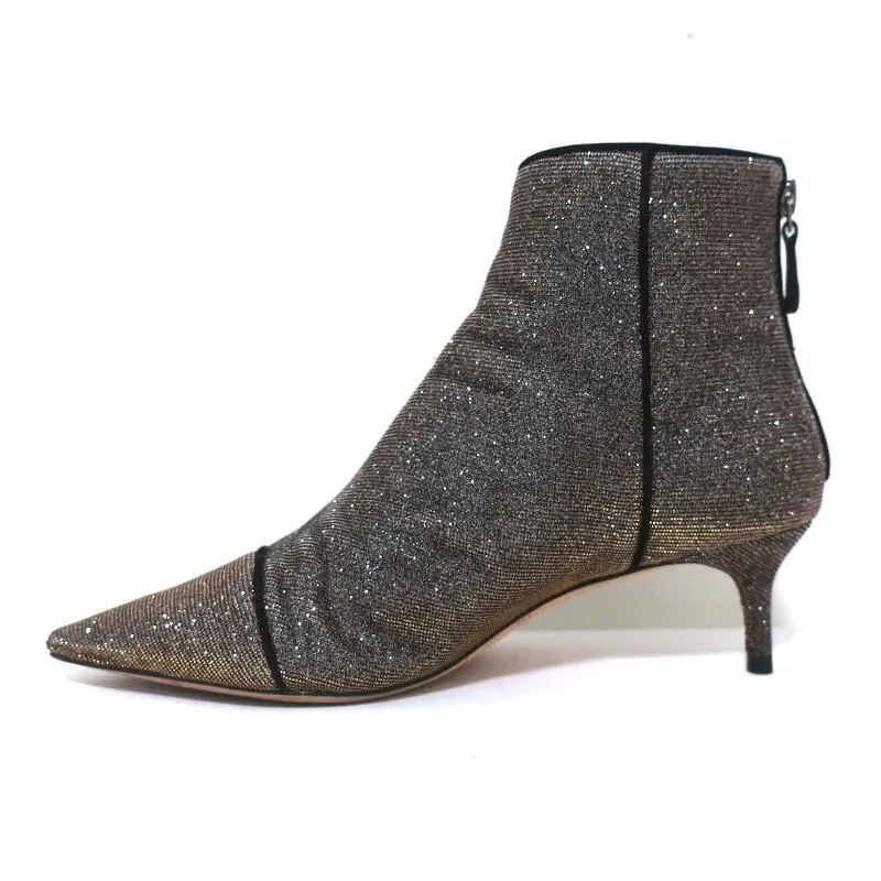 Alexandre Birman Ankle Boots Kittie Silver/Gold Metallic Lurex Booties Size 36.5