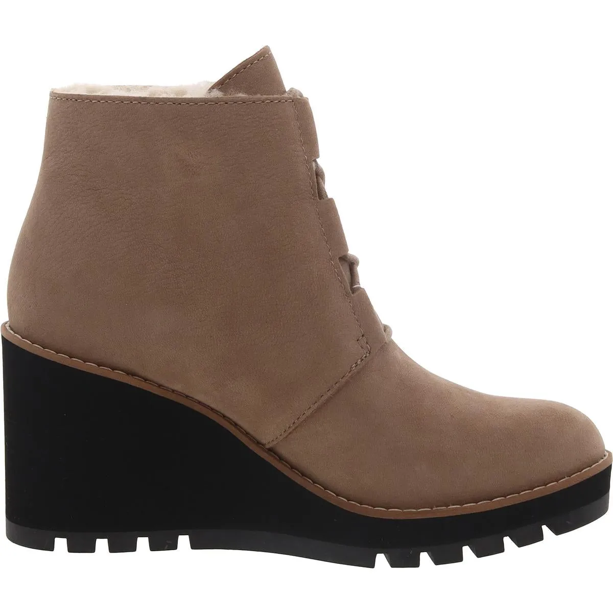 Alpine Womens Lamb Fur Ankle Wedge Boots