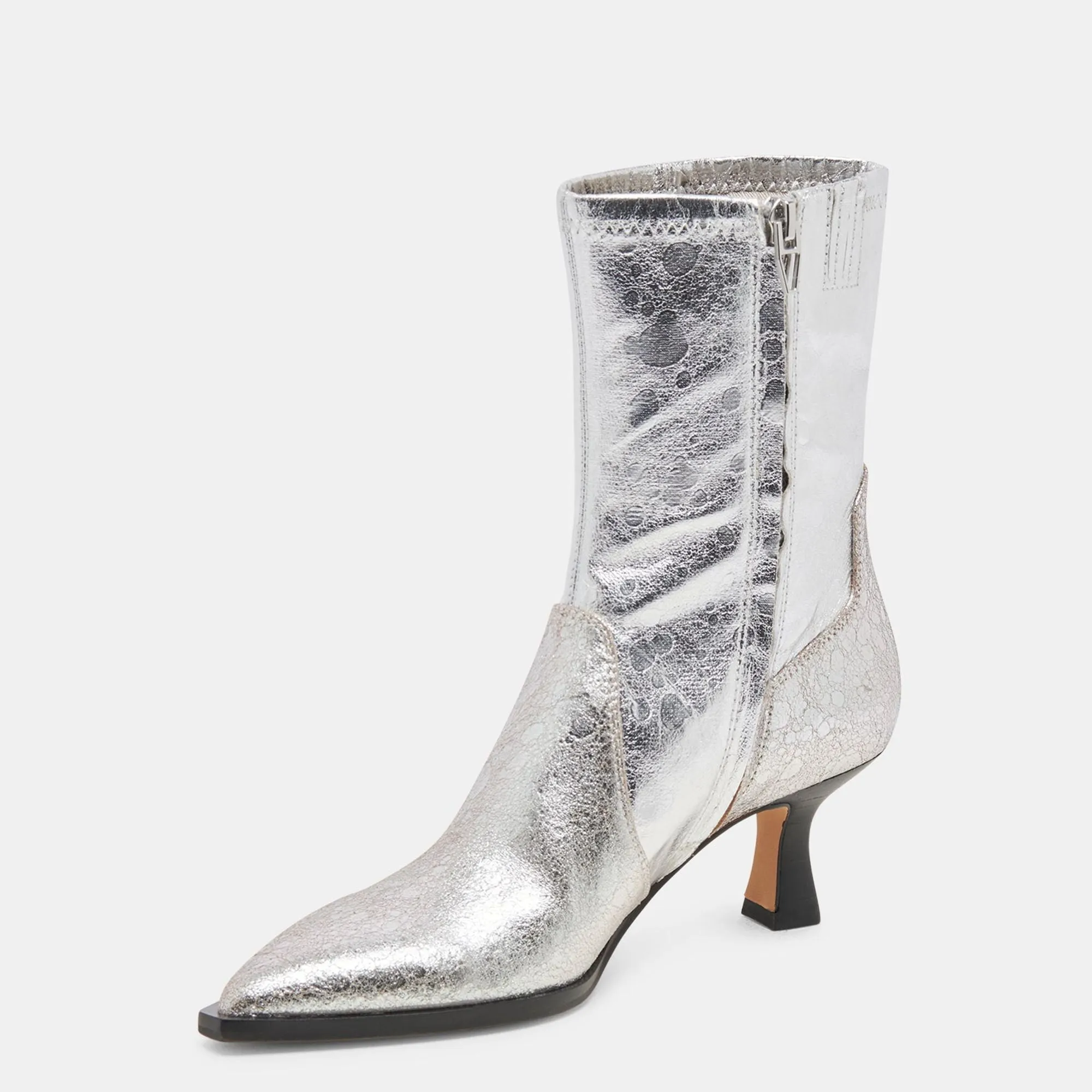 Arya Wide Calf Boots Silver Distressed Leather