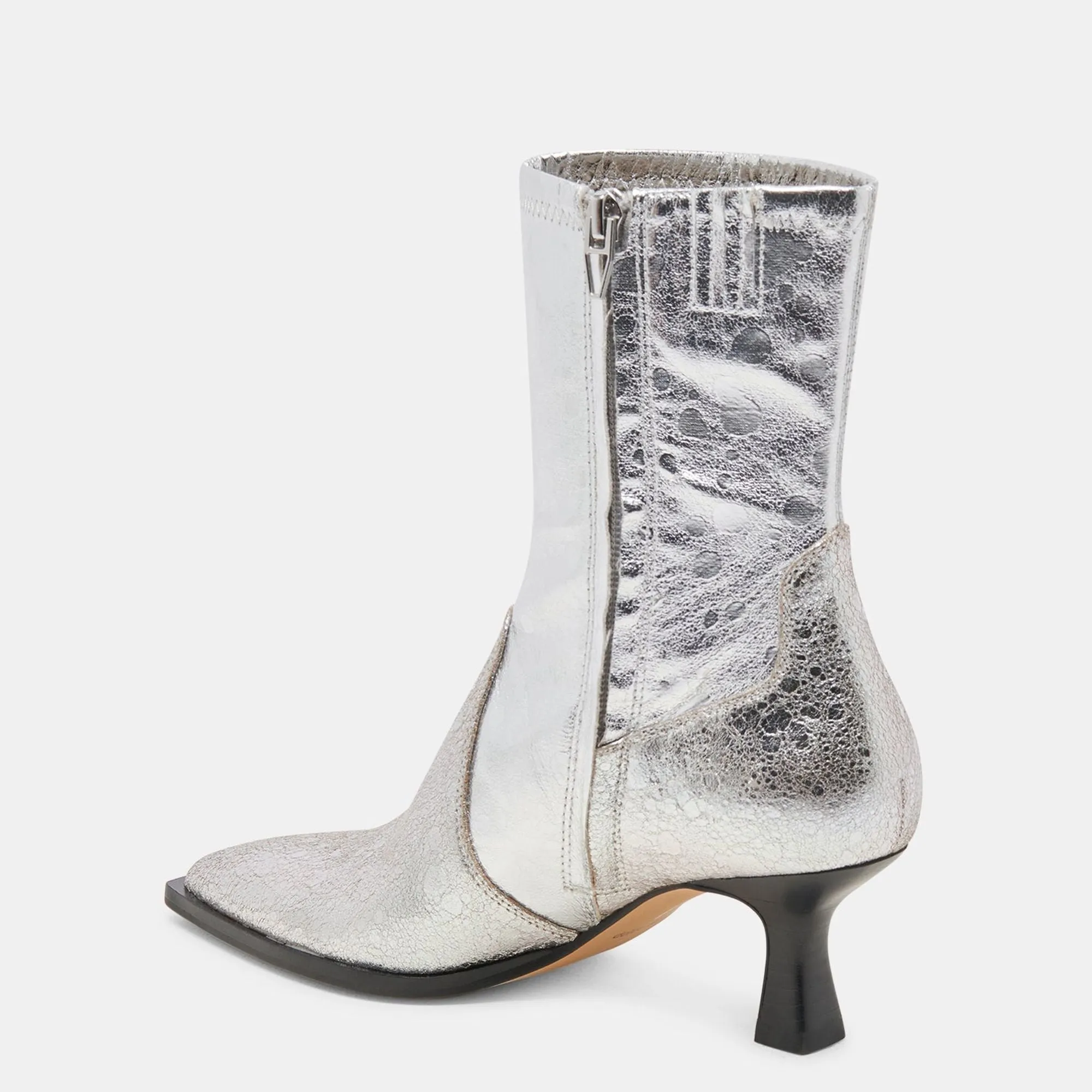 Arya Wide Calf Boots Silver Distressed Leather
