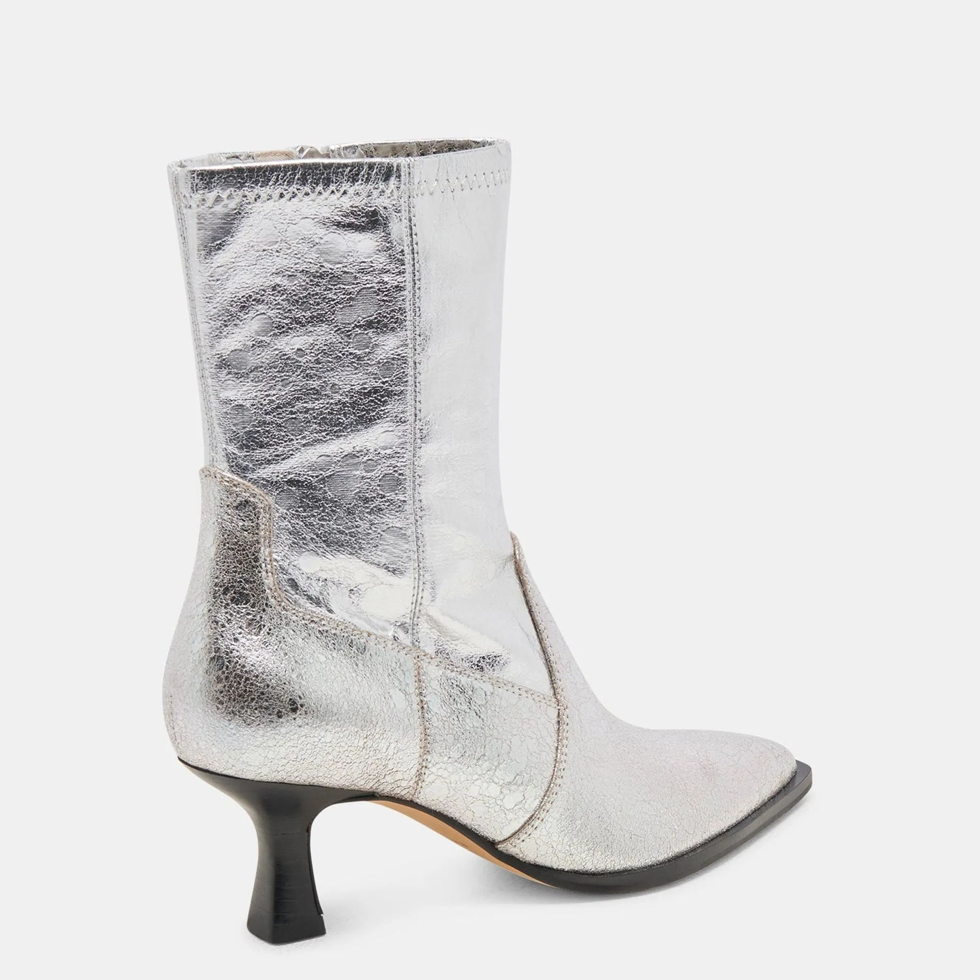 Arya Wide Calf Boots Silver Distressed Leather