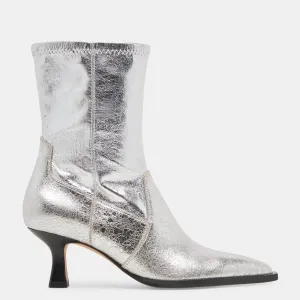 Arya Wide Calf Boots Silver Distressed Leather