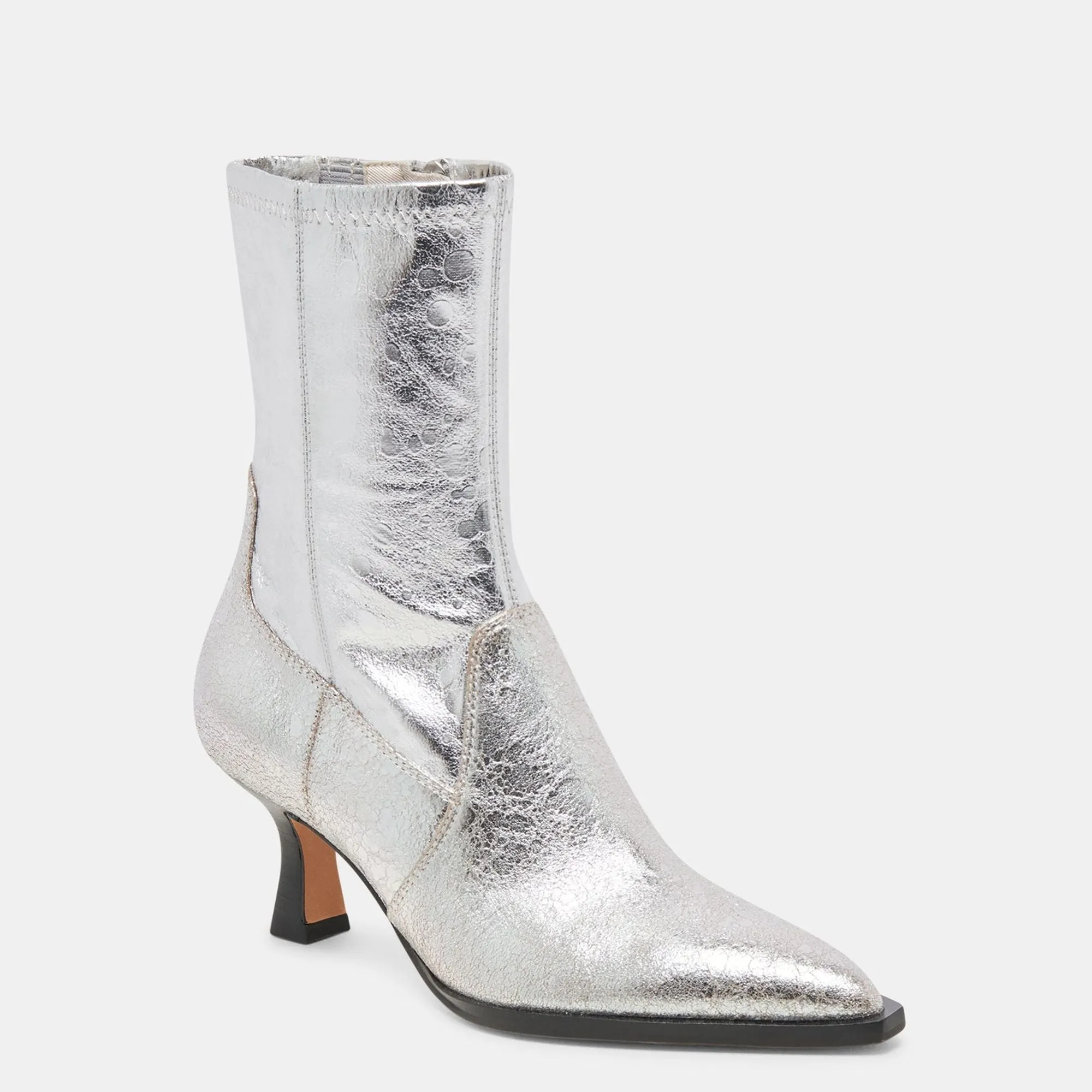 Arya Wide Calf Boots Silver Distressed Leather