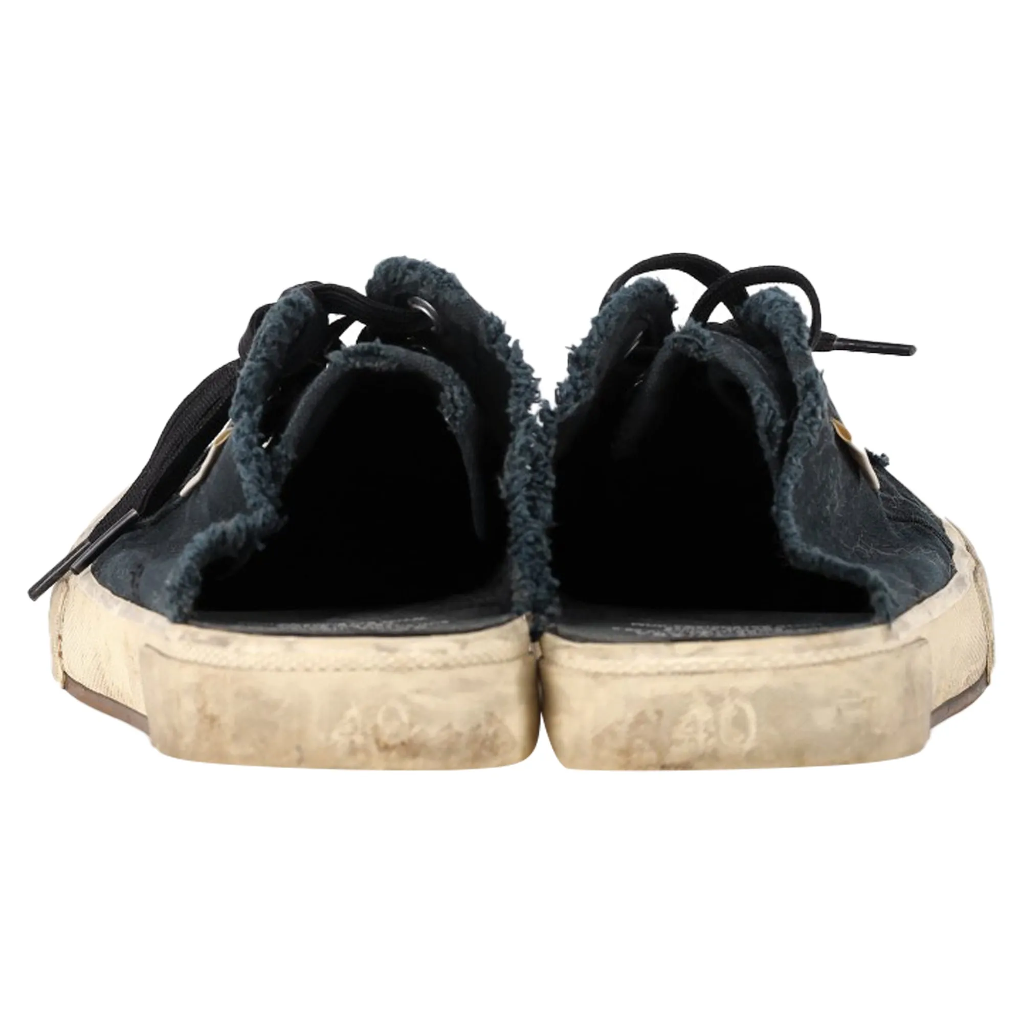 Balenciaga Paris Distressed Open-Back Sneakers in Black Cotton