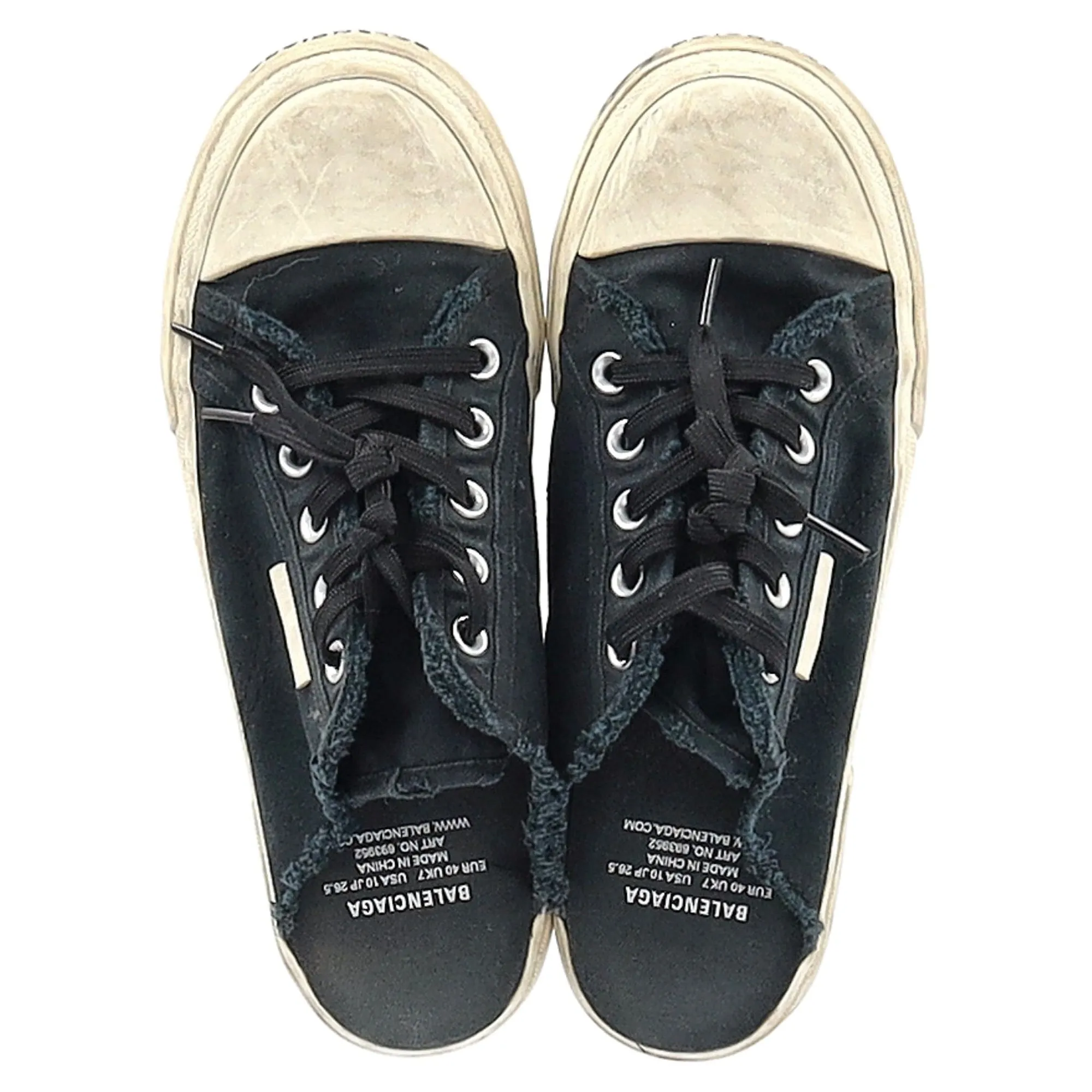 Balenciaga Paris Distressed Open-Back Sneakers in Black Cotton