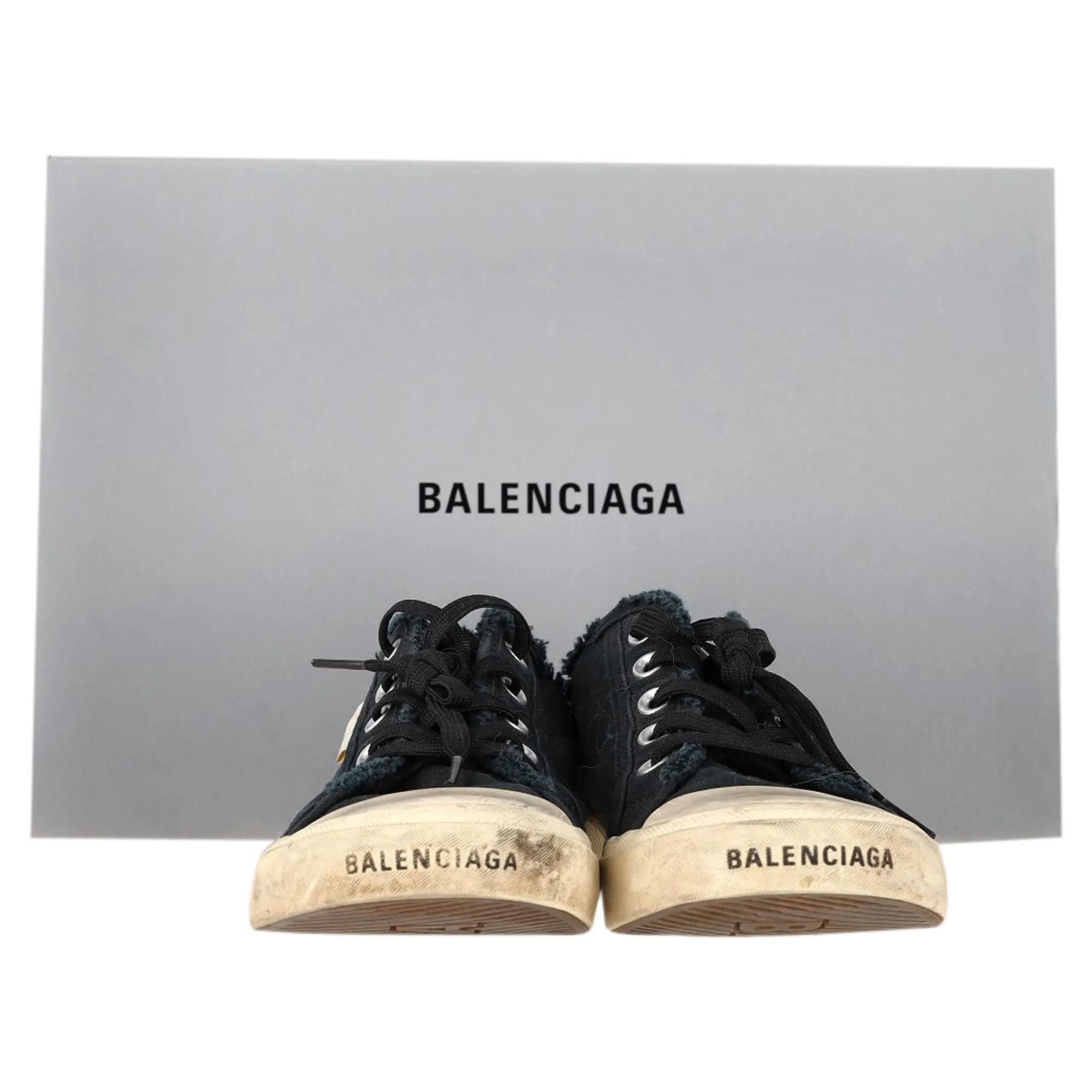 Balenciaga Paris Distressed Open-Back Sneakers in Black Cotton