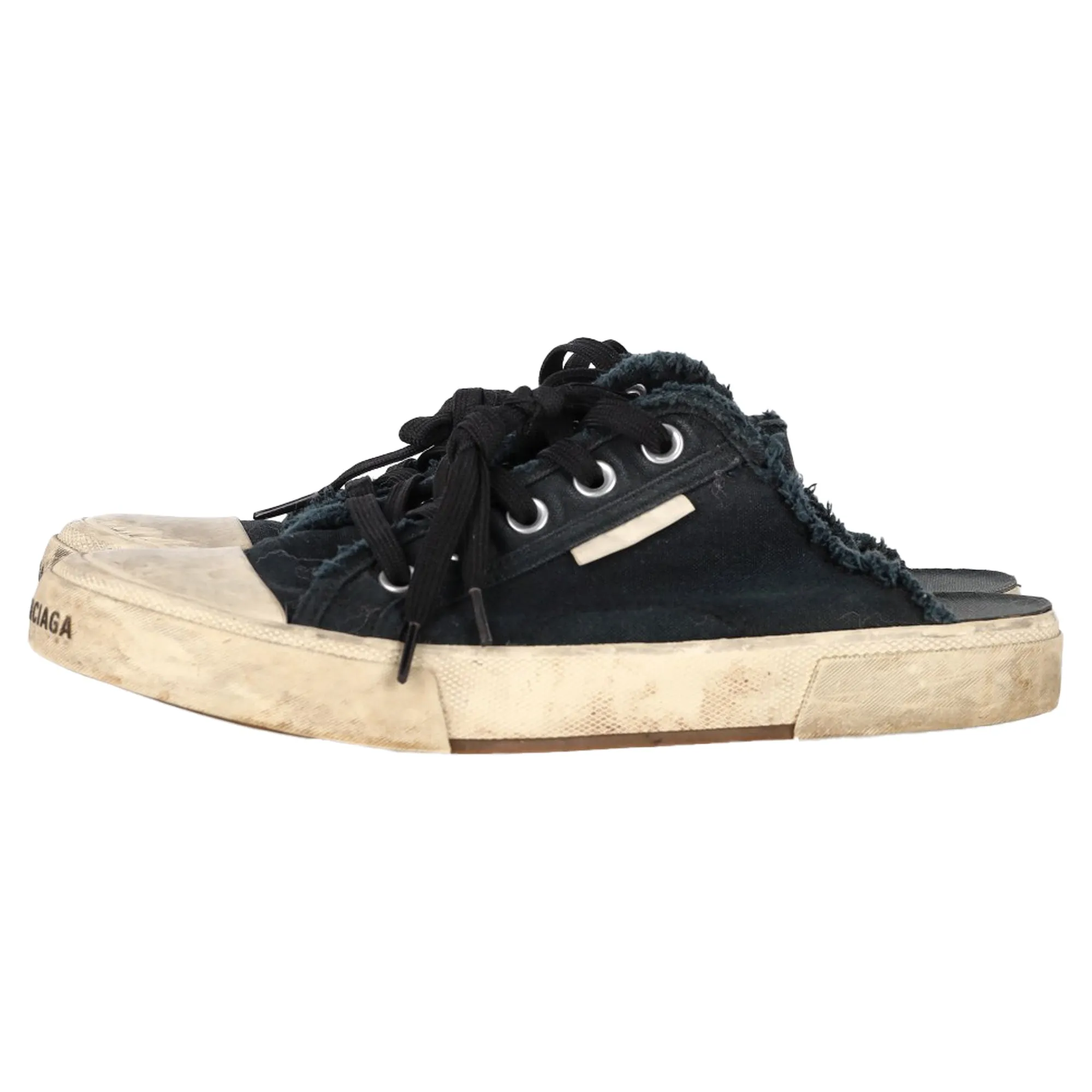 Balenciaga Paris Distressed Open-Back Sneakers in Black Cotton