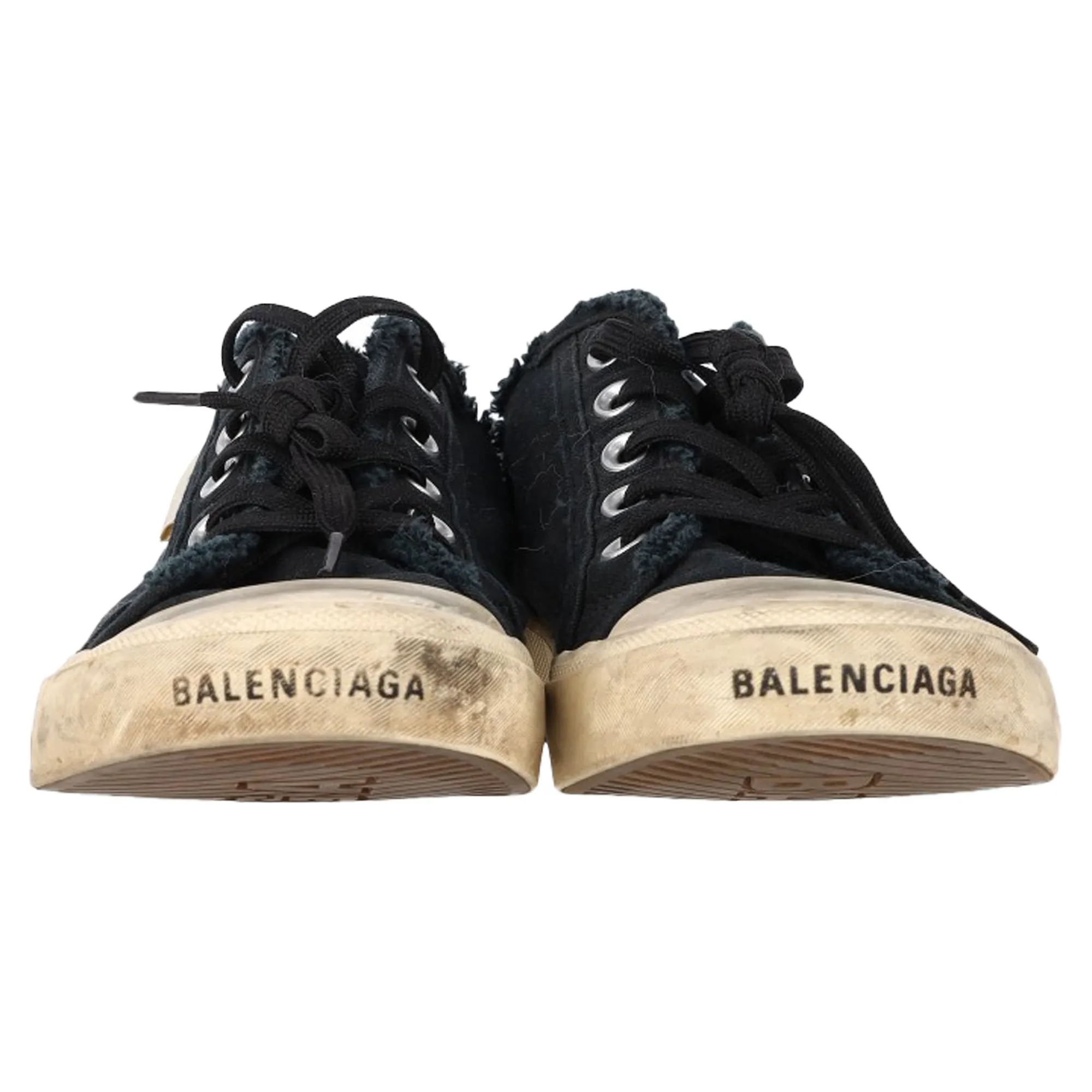 Balenciaga Paris Distressed Open-Back Sneakers in Black Cotton