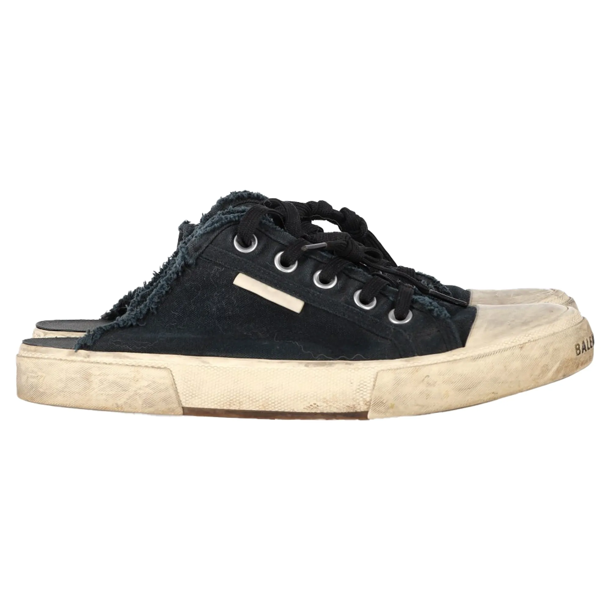 Balenciaga Paris Distressed Open-Back Sneakers in Black Cotton