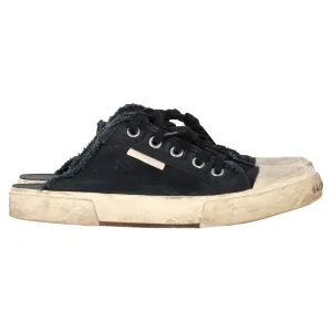 Balenciaga Paris Distressed Open-Back Sneakers in Black Cotton