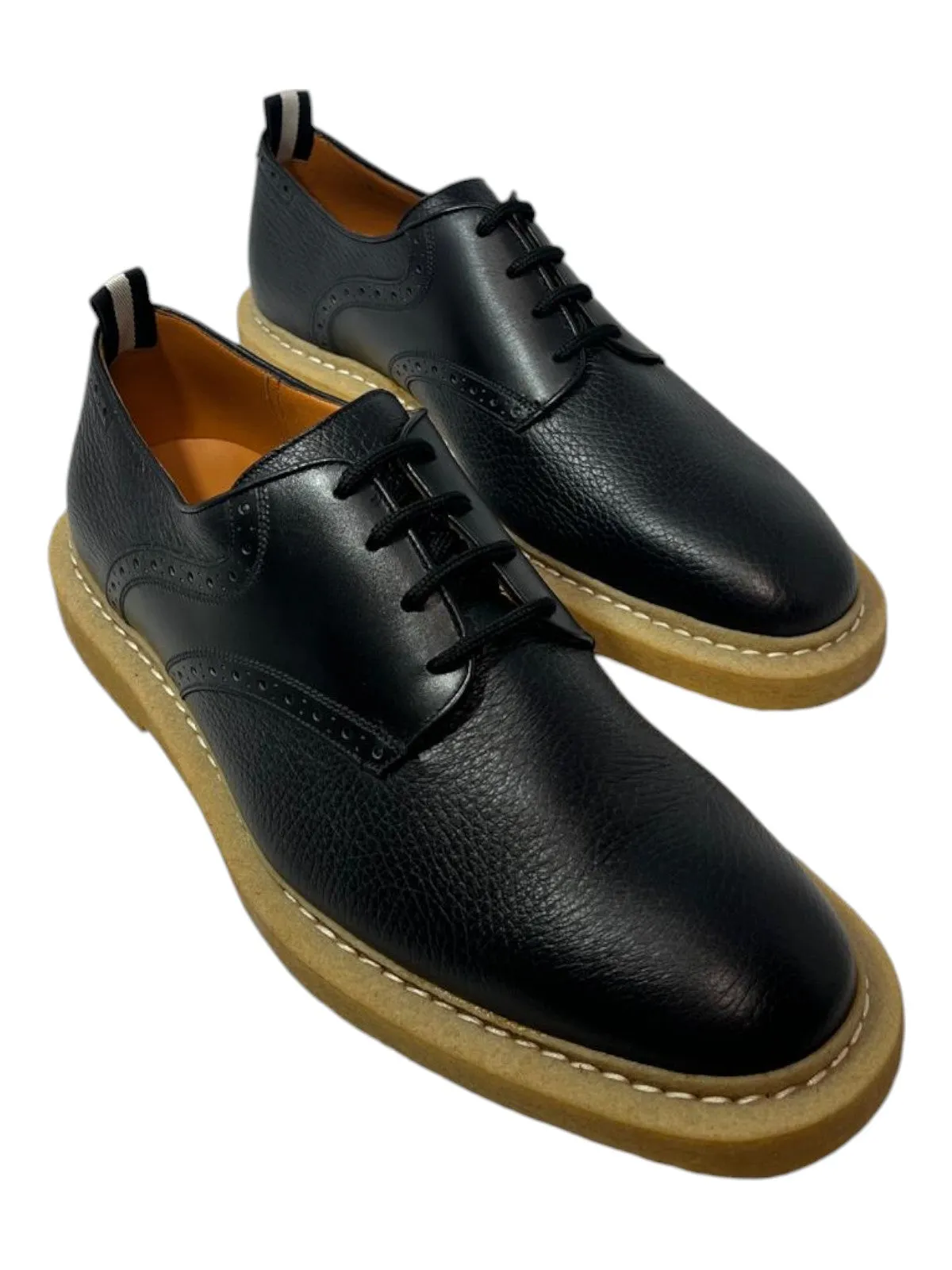 Bally Nek 6222929 Men's Black Perforated Deer Grained Leather Shoe