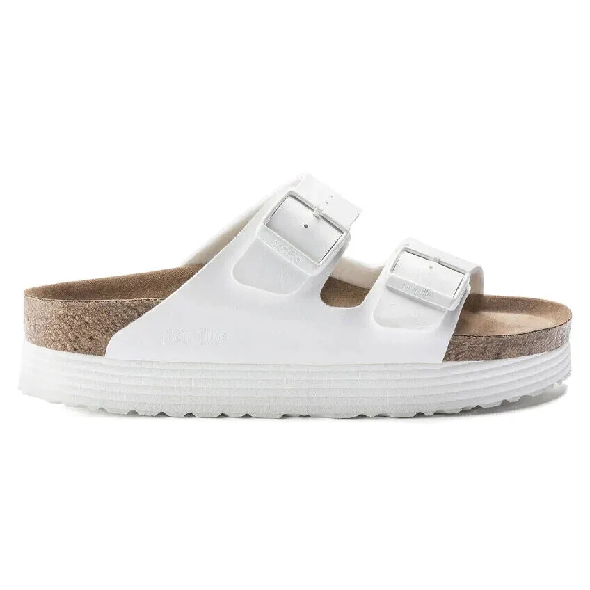 Birkenstock Arizona 1018581 Slide Sandals Women's White Grooved Platform NR9231