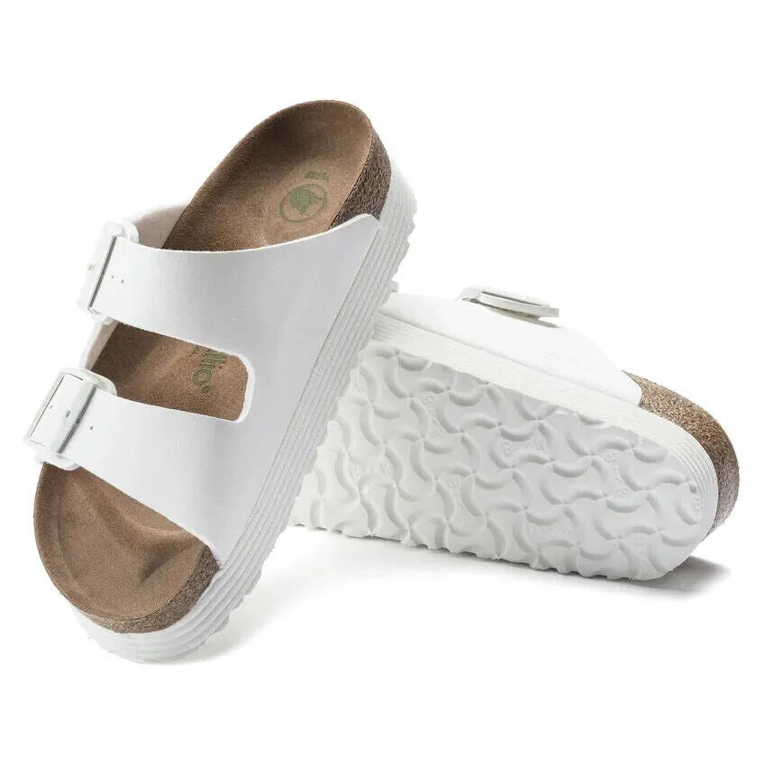 Birkenstock Arizona 1018581 Slide Sandals Women's White Grooved Platform NR9231