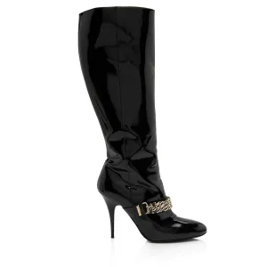 Burberry Patent Leather Chain Knee High Boots