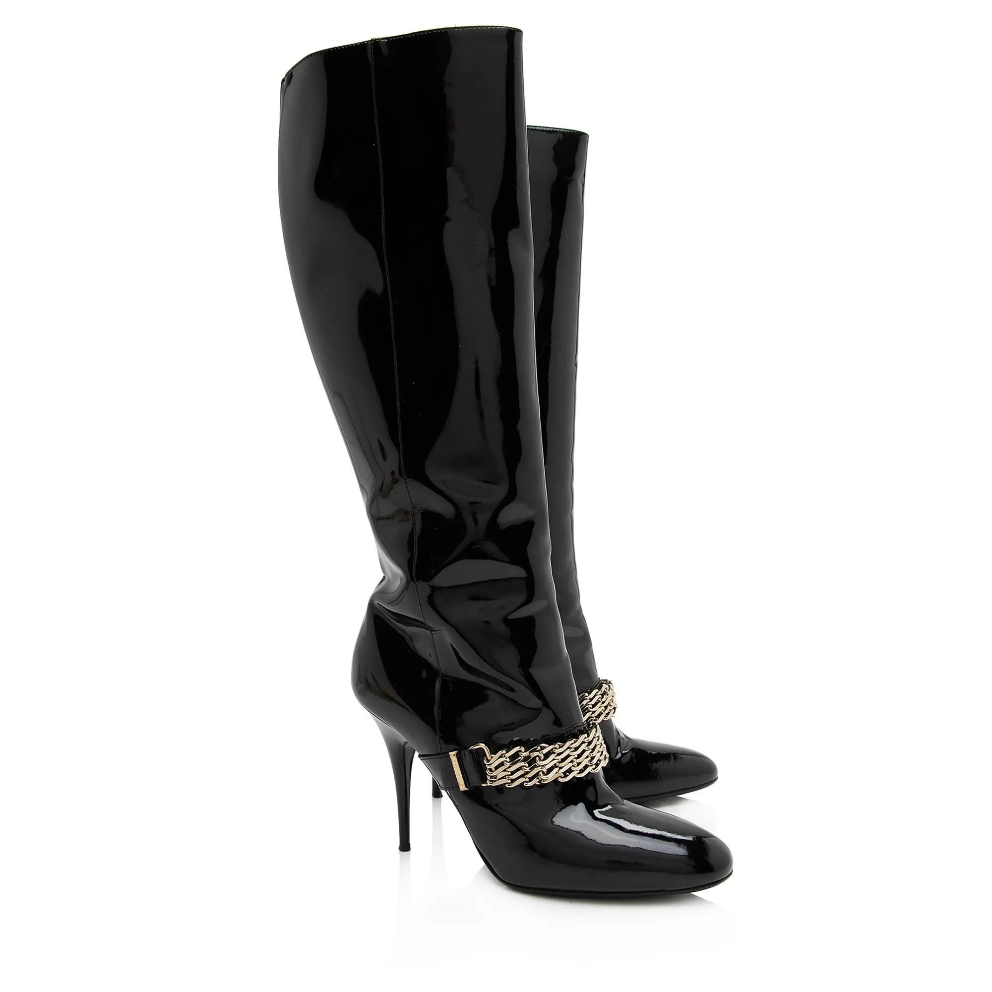Burberry Patent Leather Chain Knee High Boots