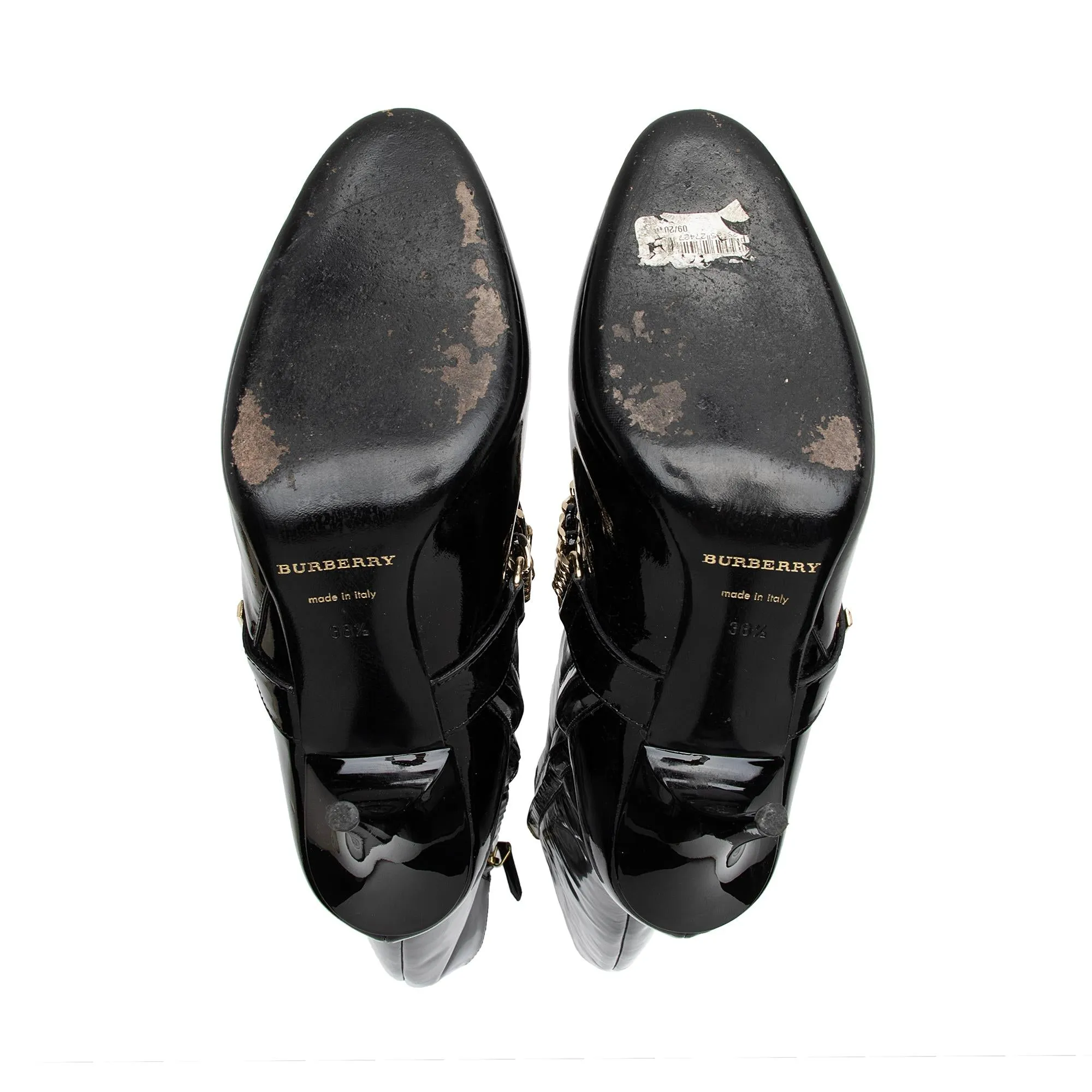 Burberry Patent Leather Chain Knee High Boots