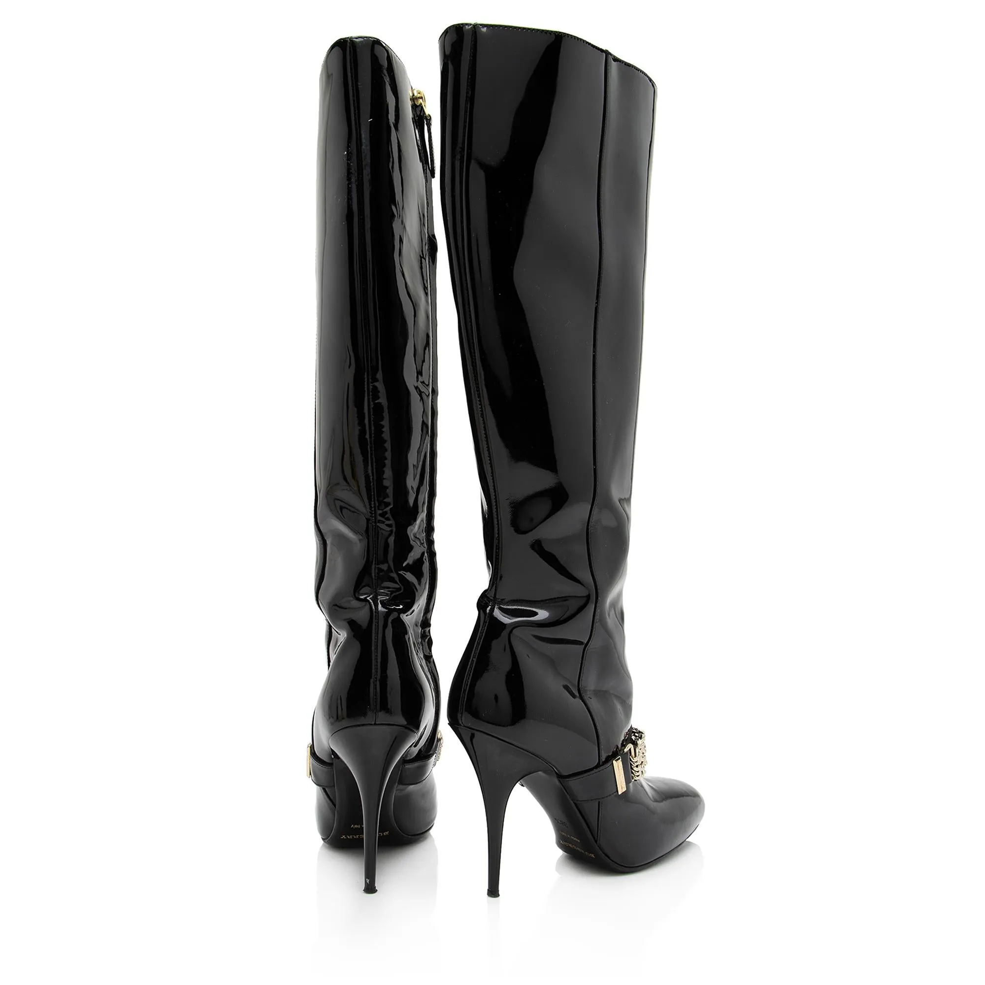 Burberry Patent Leather Chain Knee High Boots