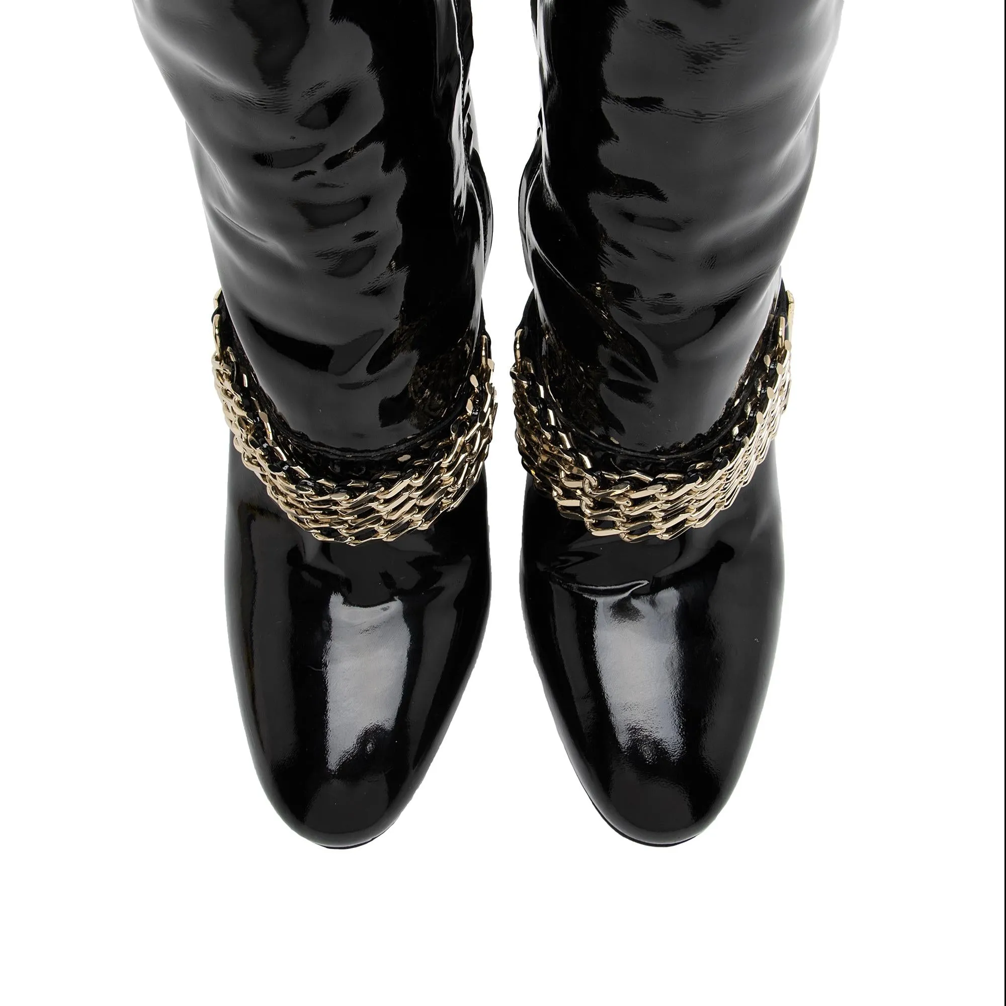 Burberry Patent Leather Chain Knee High Boots