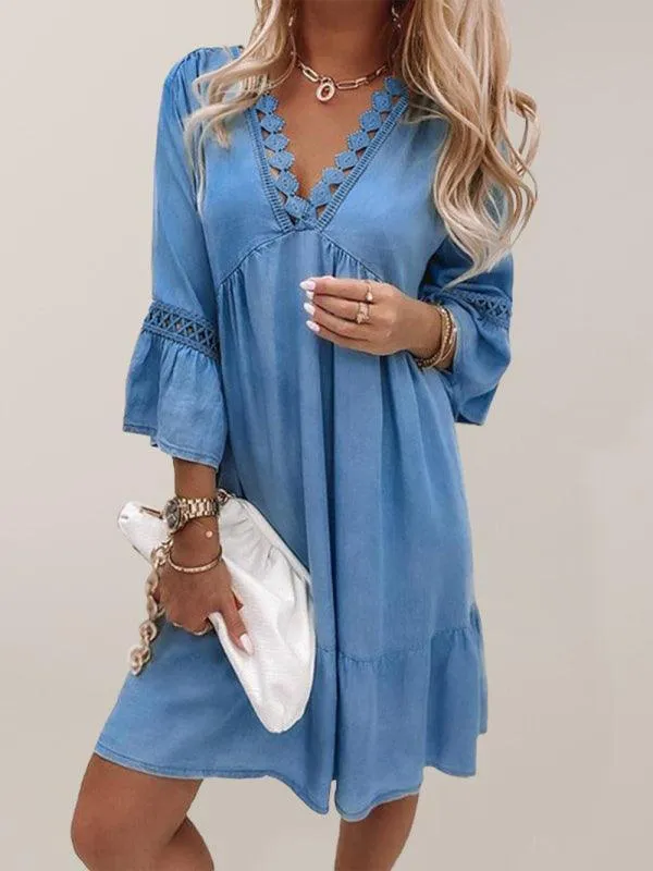 Casual Lace-Stitch Mini Dress