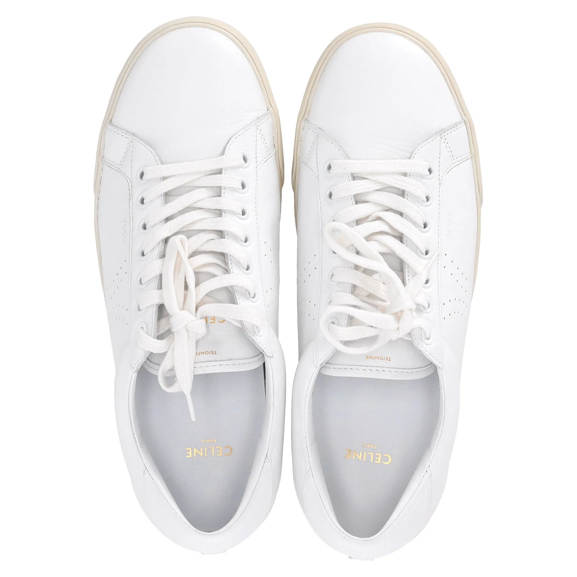 Celine Triomphe Low-Top Sneakers in White Leather