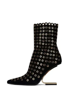Compass-E Pointed Toe Boot In Black Suede Gold