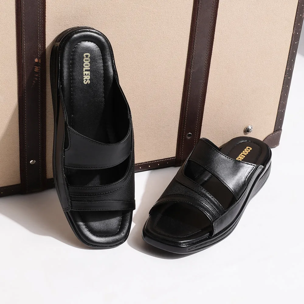 Coolers Casual Black Slippers For Men 2050-06 By Liberty