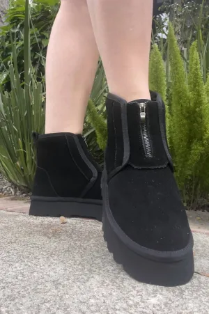 Cuddle Muffin Zipped Suede Booties In Black