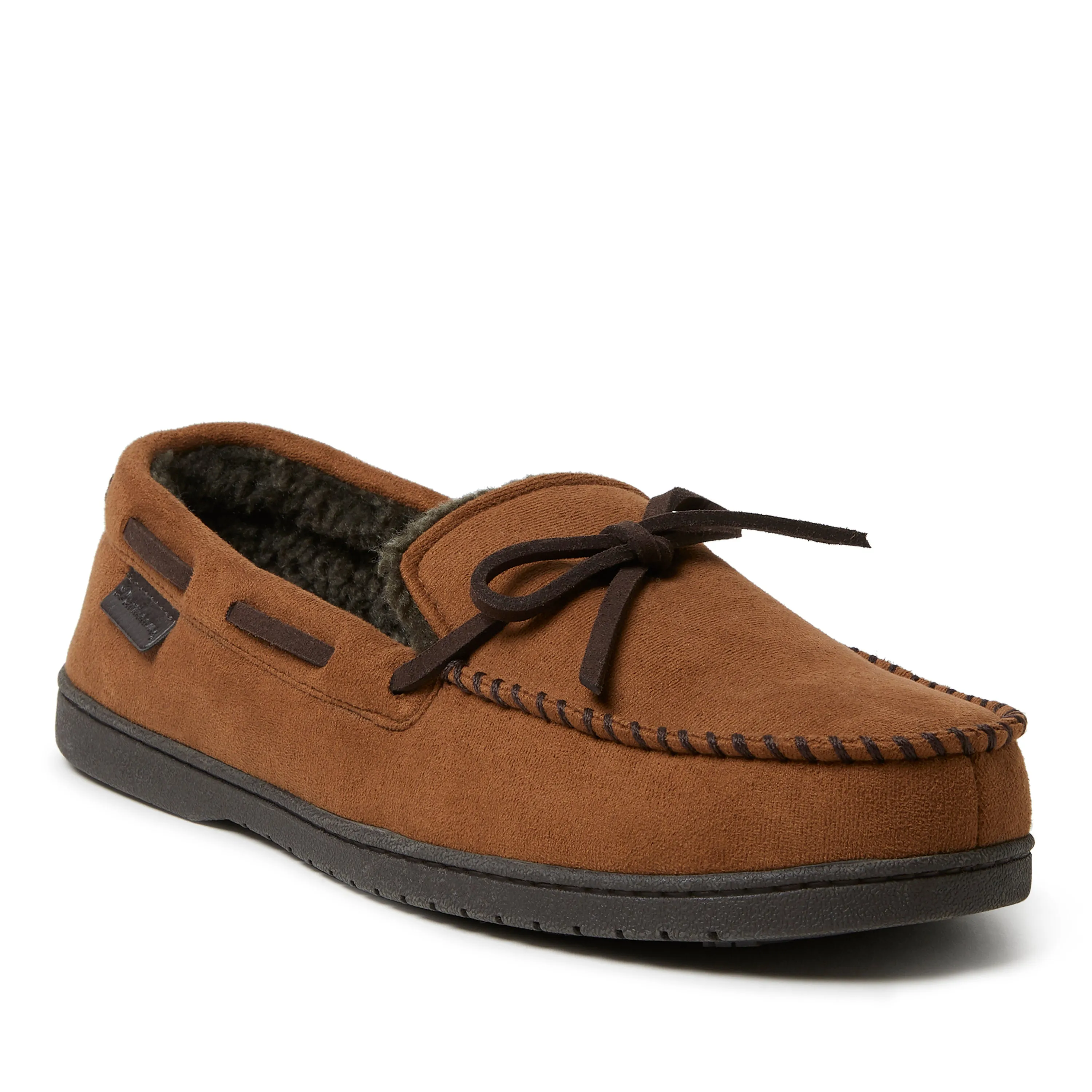 Dearfoams Men's Toby Microsuede Moccasin Slippers with Tie
