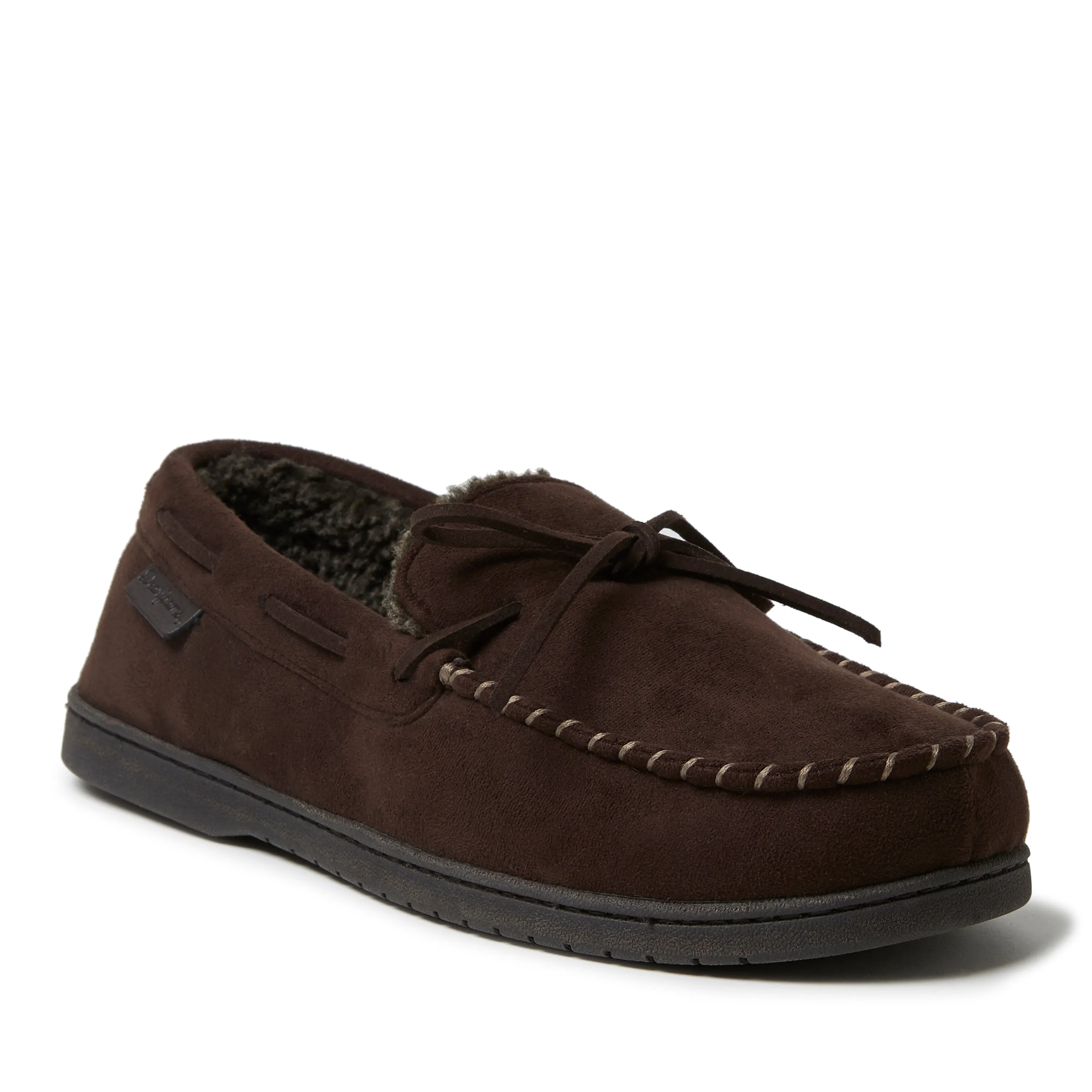Dearfoams Men's Toby Microsuede Moccasin Slippers with Tie