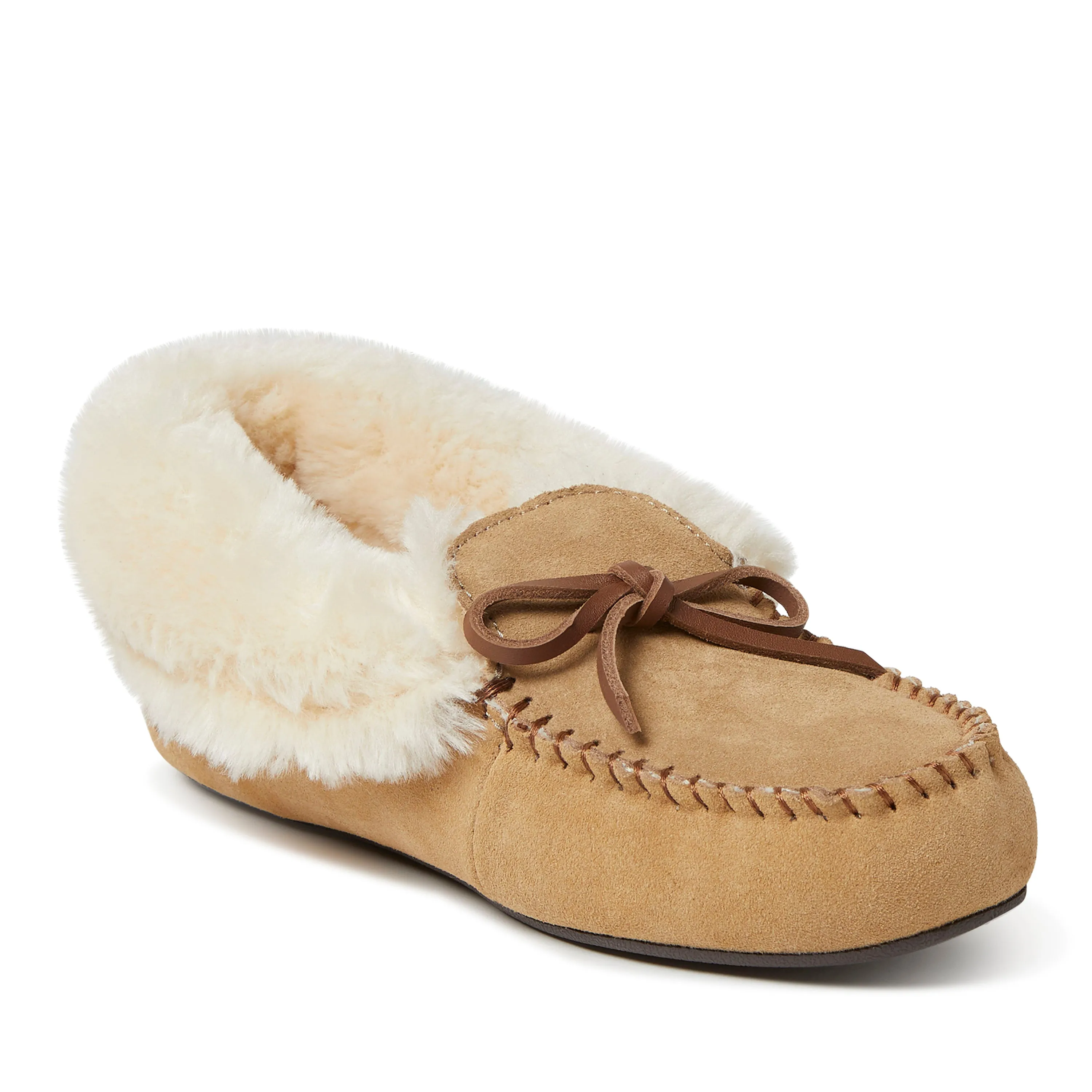 Dearfoams Women's Genuine Suede Foldover Moc with Tie