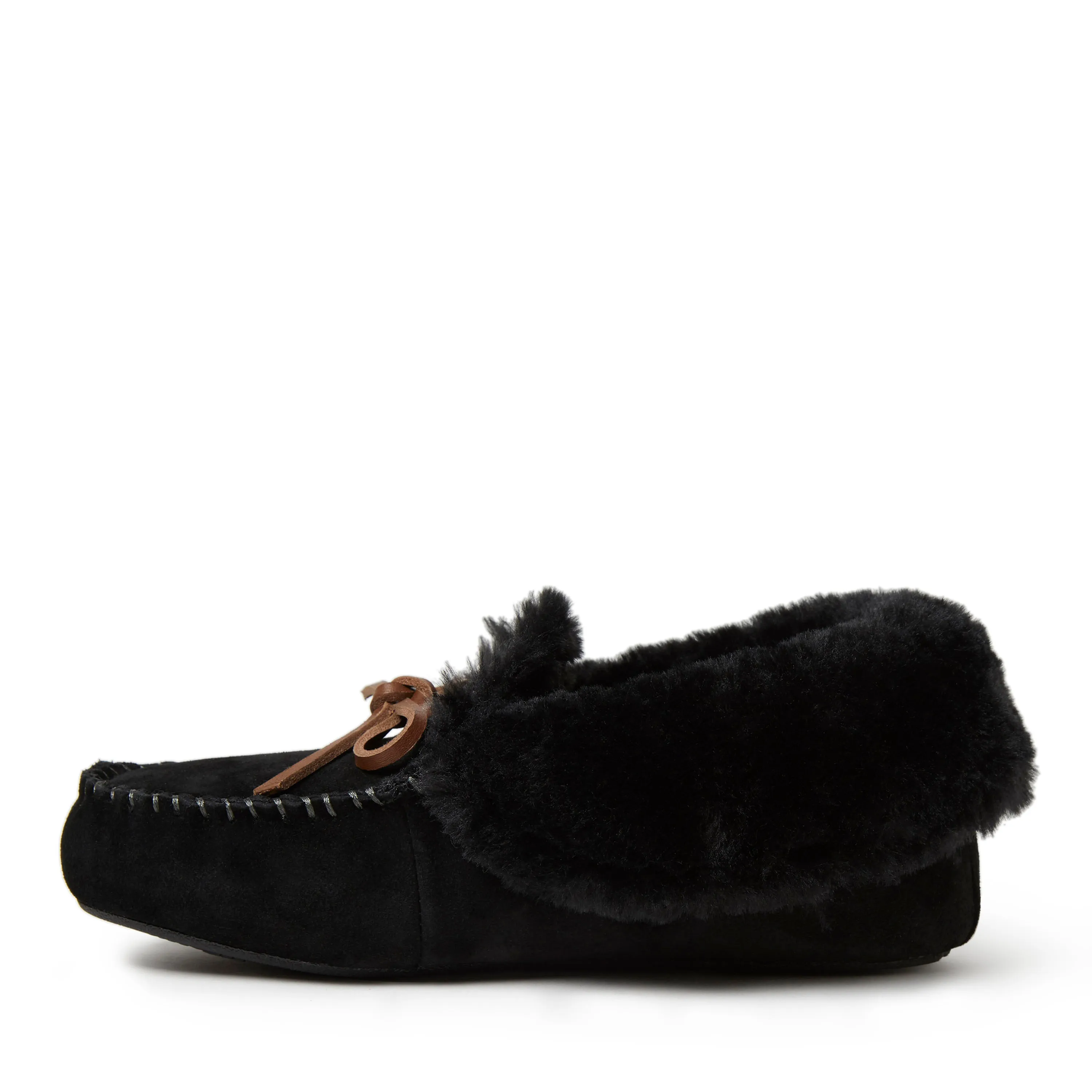 Dearfoams Women's Genuine Suede Foldover Moc with Tie