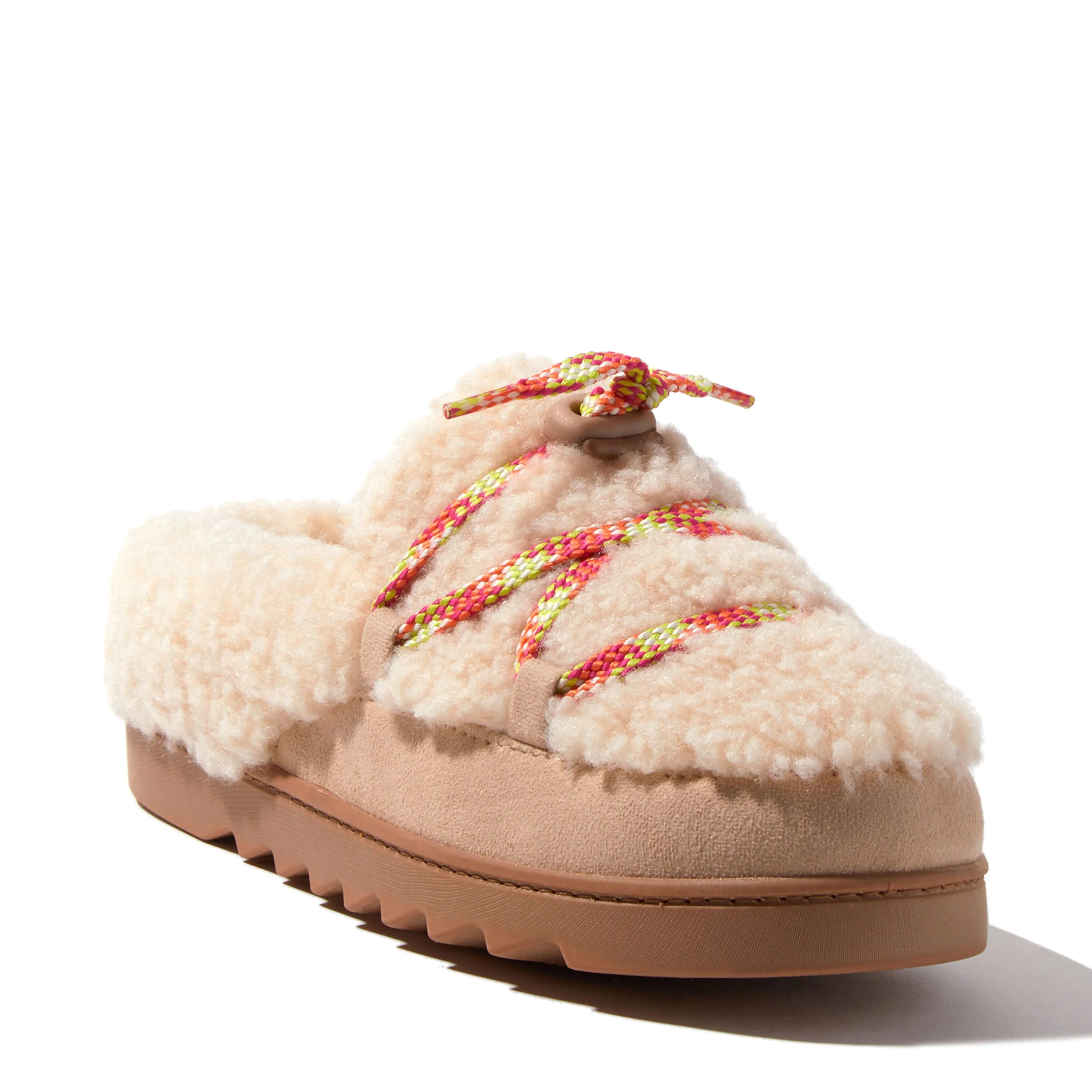 Dearfoams Women's Giselle Lace Up Teddy Clog Slipper