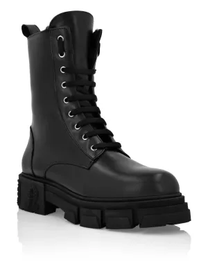 Deer Leather Boots Mid Flat Gothic Plein