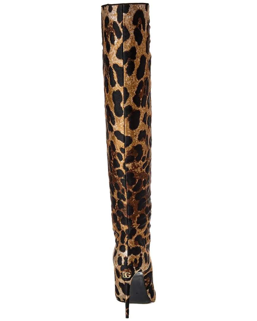 Dolce & Gabbana Leopard Jacquard Stiletto Knee-High Boot