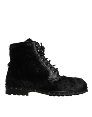 Dolce & Gabbana Pony Style Leather Mid Calf Boots Men's Shoes
