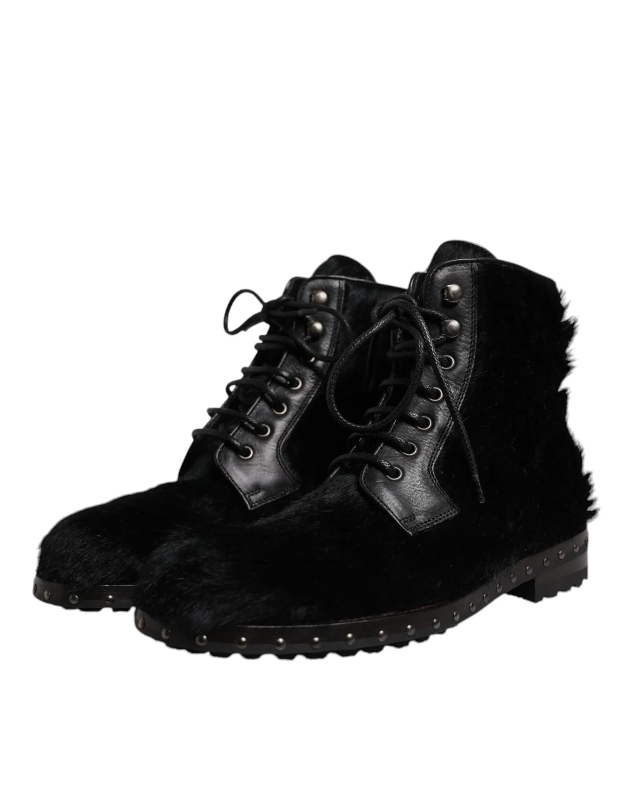 Dolce & Gabbana Pony Style Leather Mid Calf Boots Men's Shoes