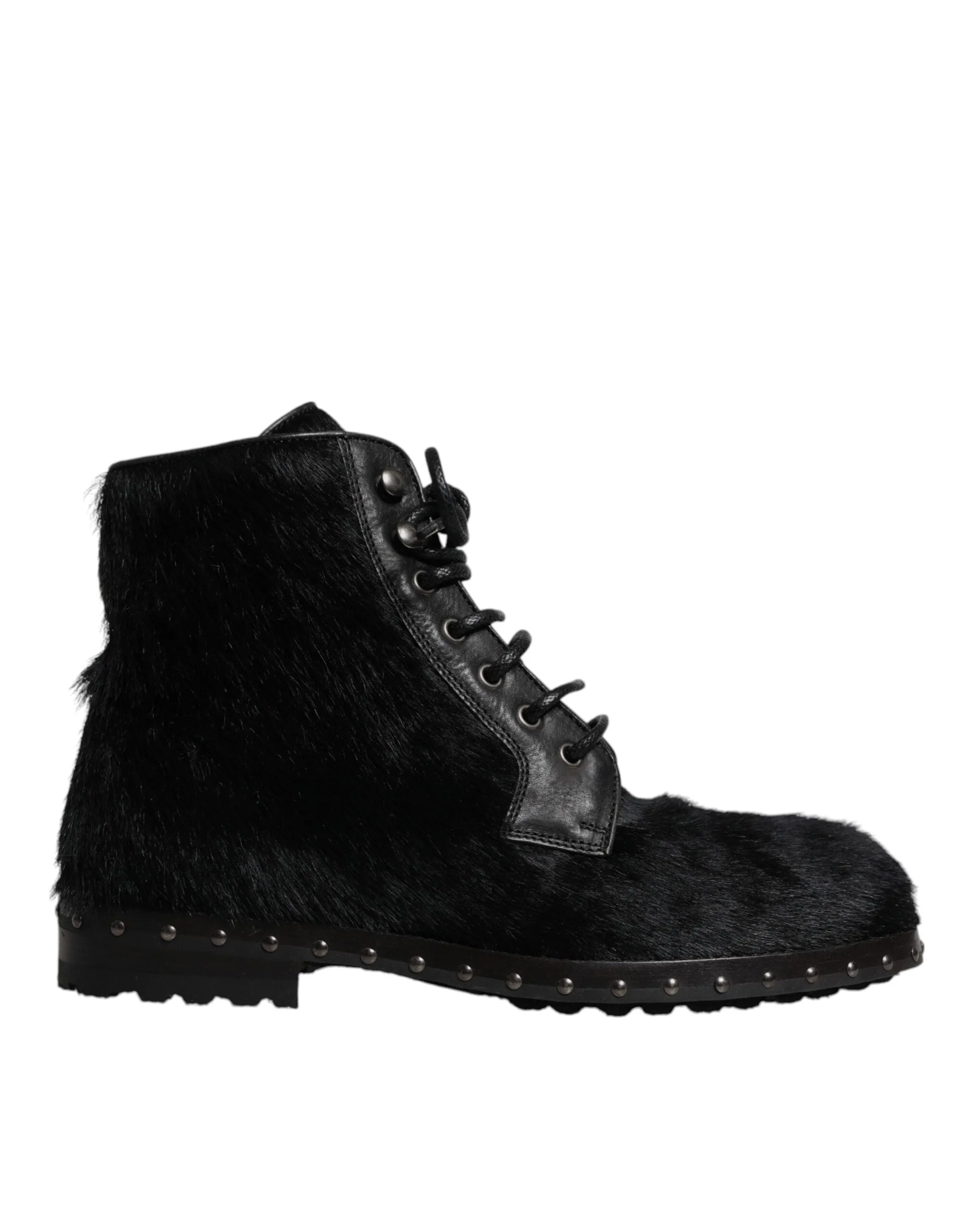 Dolce & Gabbana Pony Style Leather Mid Calf Boots Men's Shoes