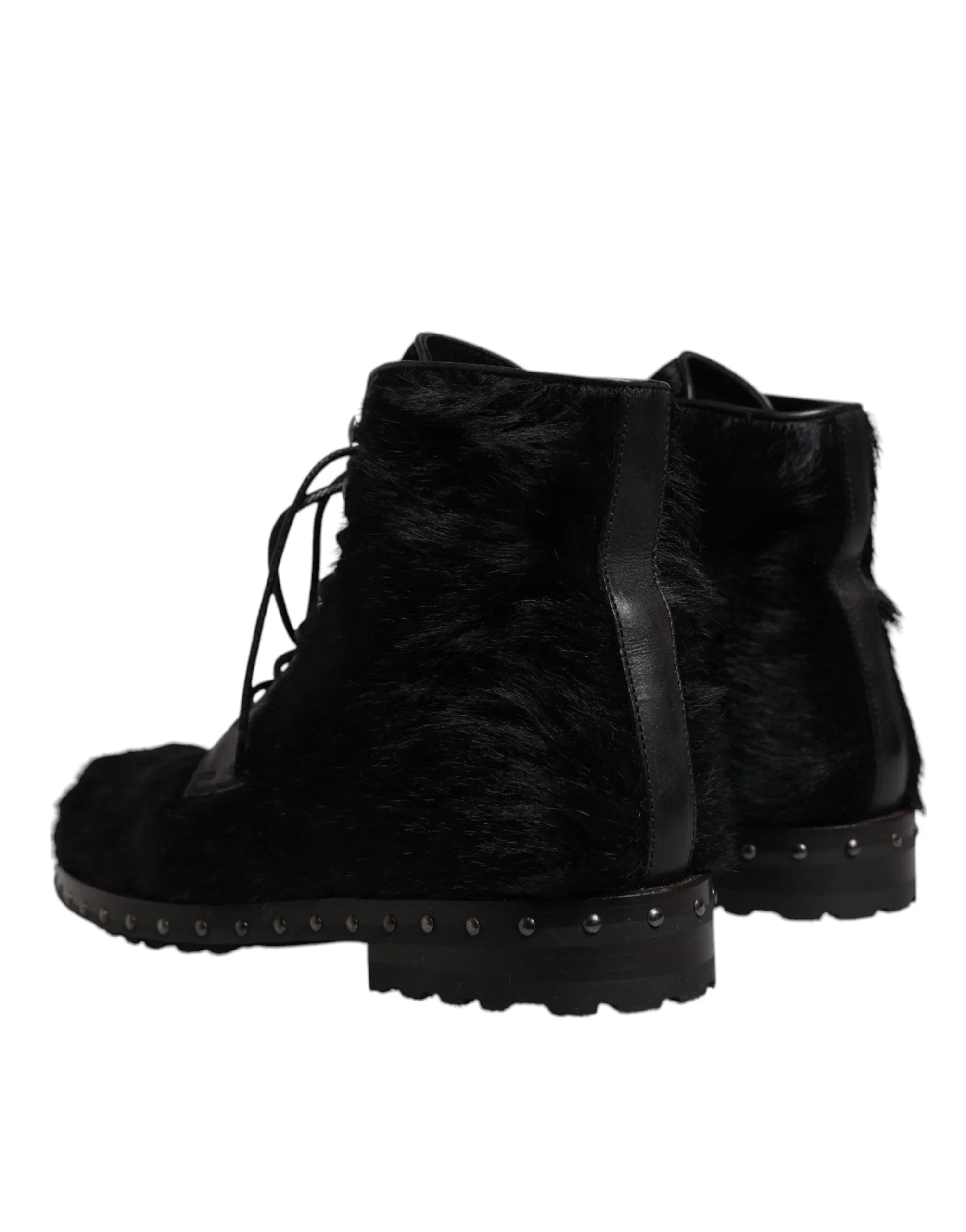 Dolce & Gabbana Pony Style Leather Mid Calf Boots Men's Shoes