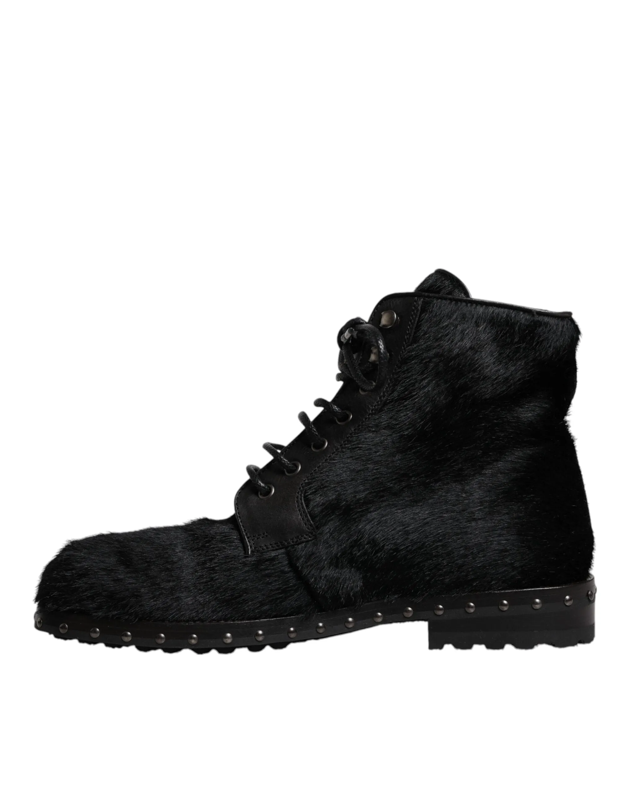 Dolce & Gabbana Pony Style Leather Mid Calf Boots Men's Shoes