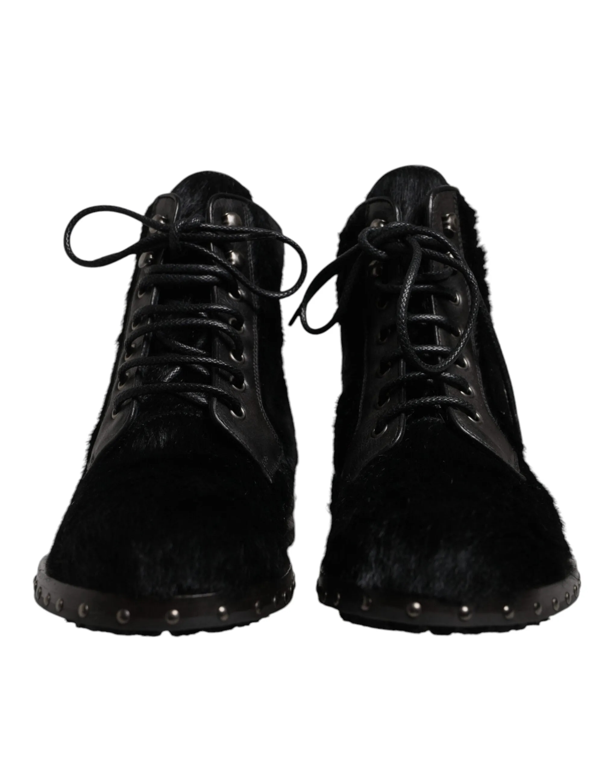 Dolce & Gabbana Pony Style Leather Mid Calf Boots Men's Shoes