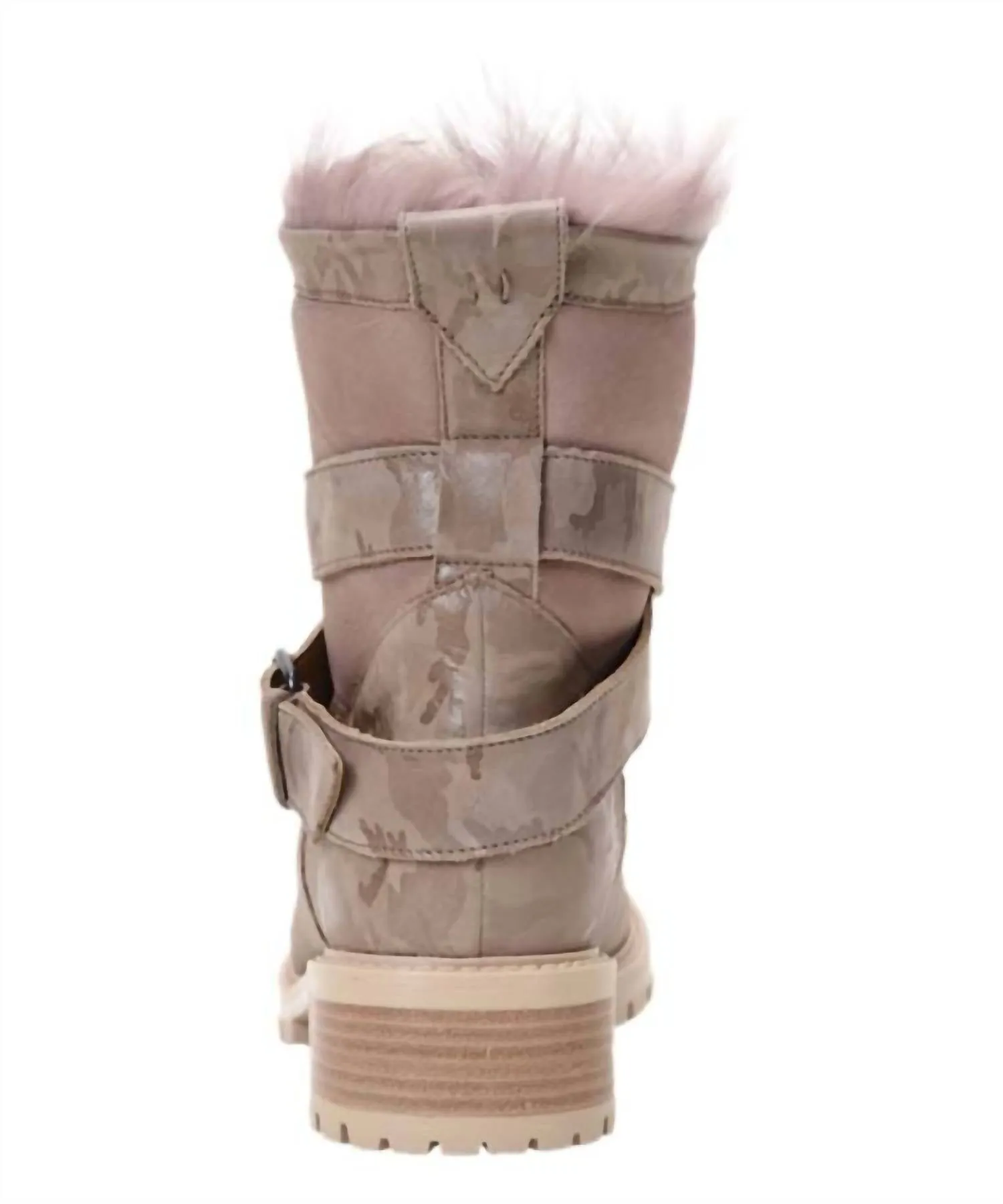Emilina Weatherproof Shearling Moto Boot In Blush Camo