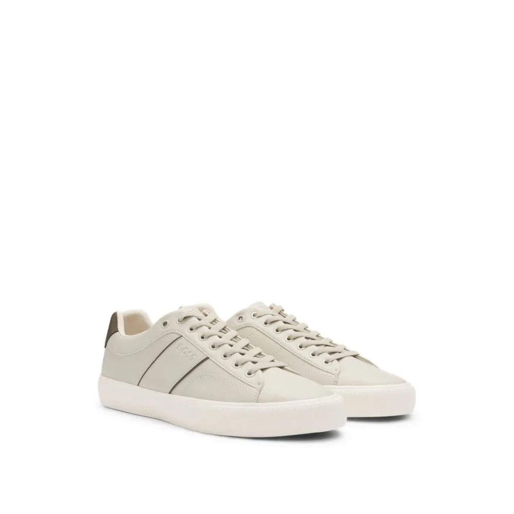 Faux-leather trainers with plain and grained textures