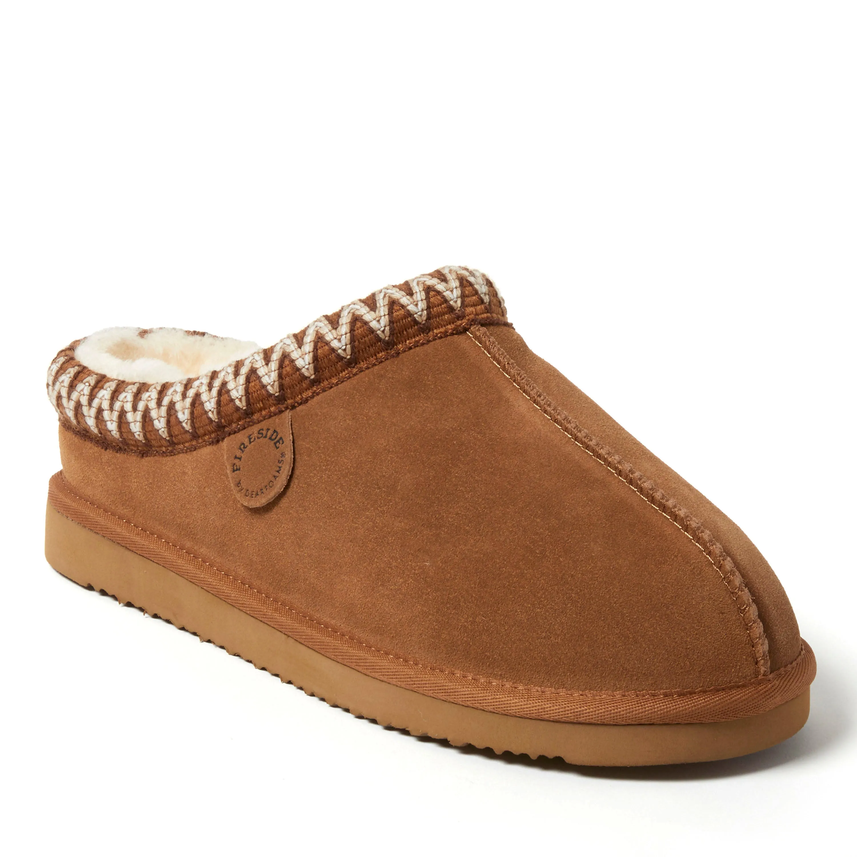 Fireside by Dearfoams Men's Grafton Genuine Shearling Clog Slipper with Taping