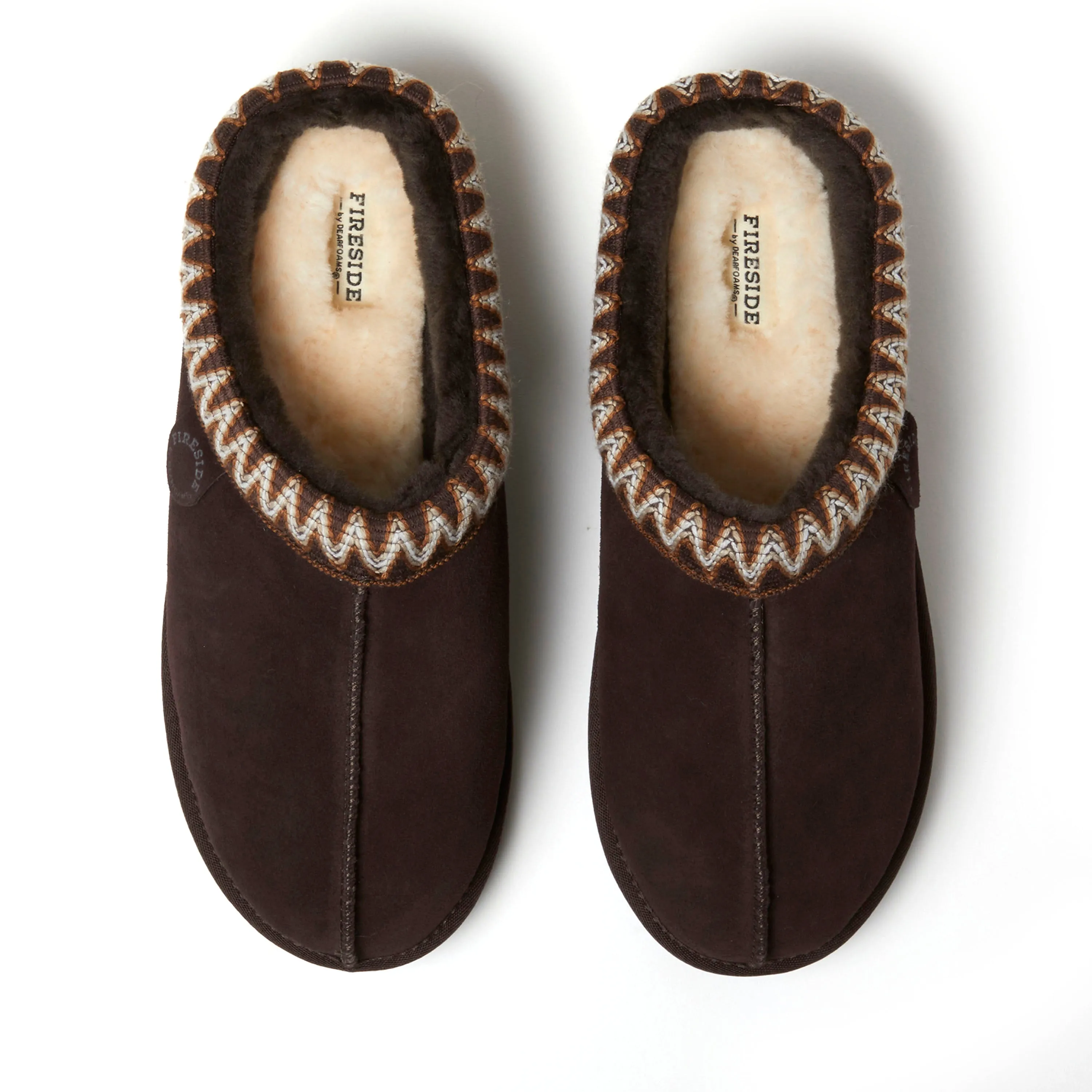 Fireside by Dearfoams Men's Grafton Genuine Shearling Clog Slipper with Taping