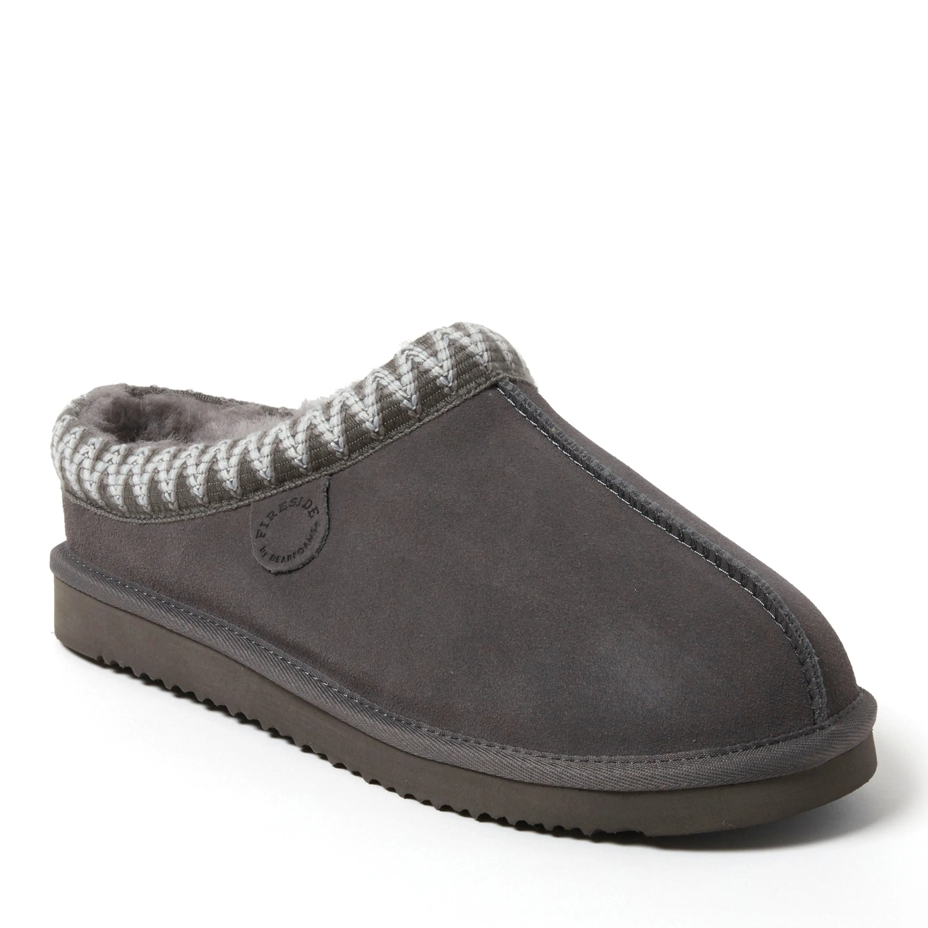 Fireside by Dearfoams Men's Grafton Genuine Shearling Clog Slipper with Taping