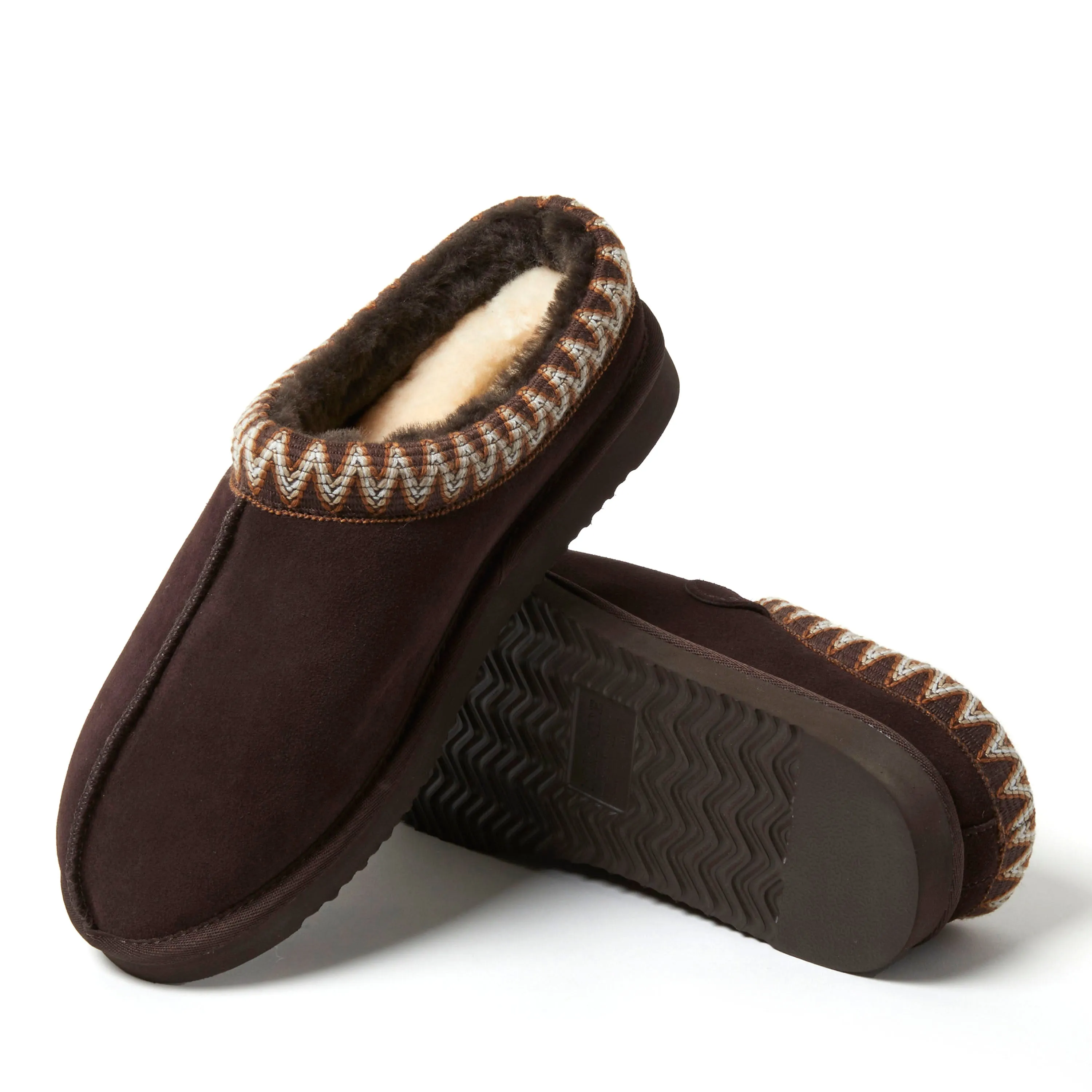 Fireside by Dearfoams Men's Grafton Genuine Shearling Clog Slipper with Taping