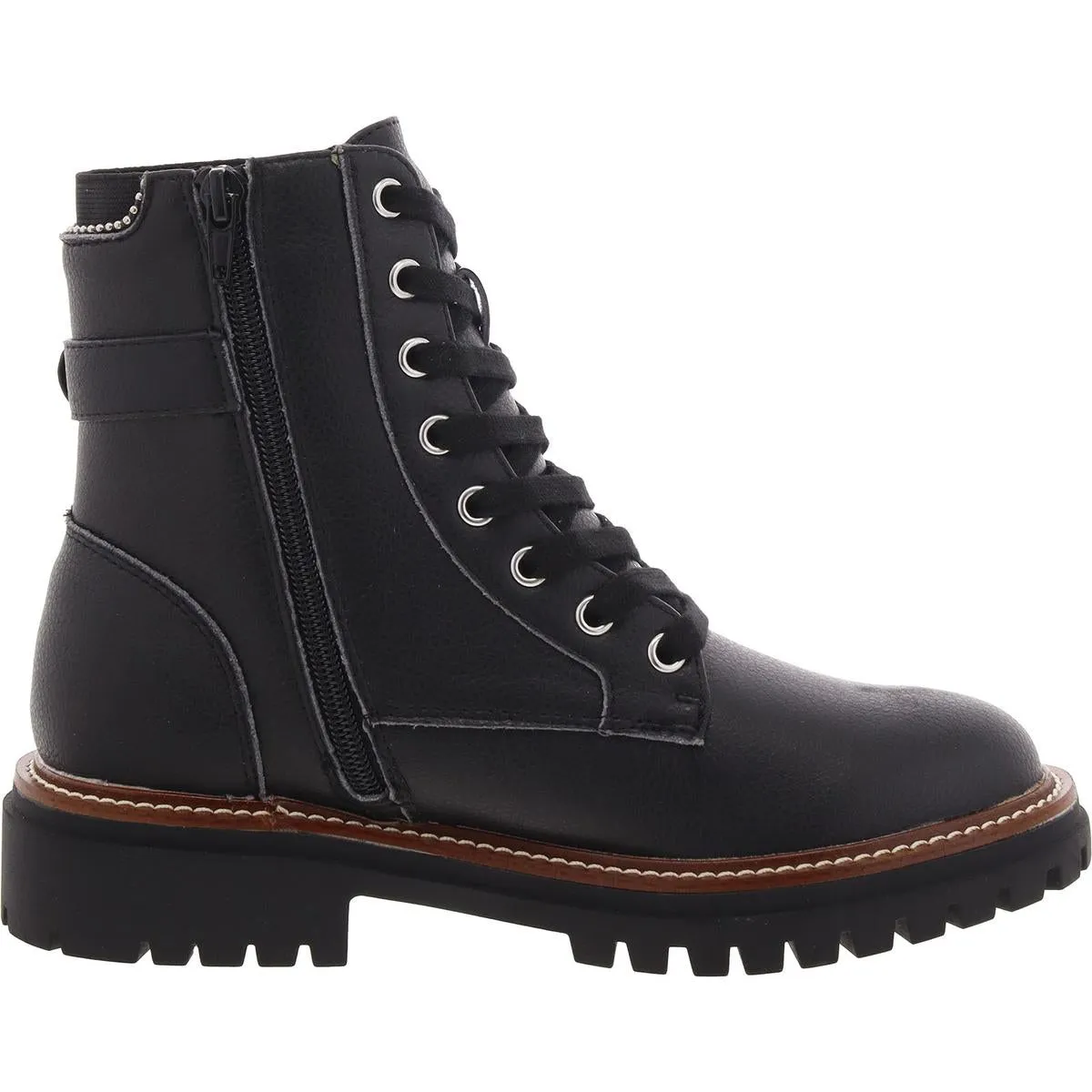 Foster Womens Leather Lugg Sole Combat & Lace-Up Boots