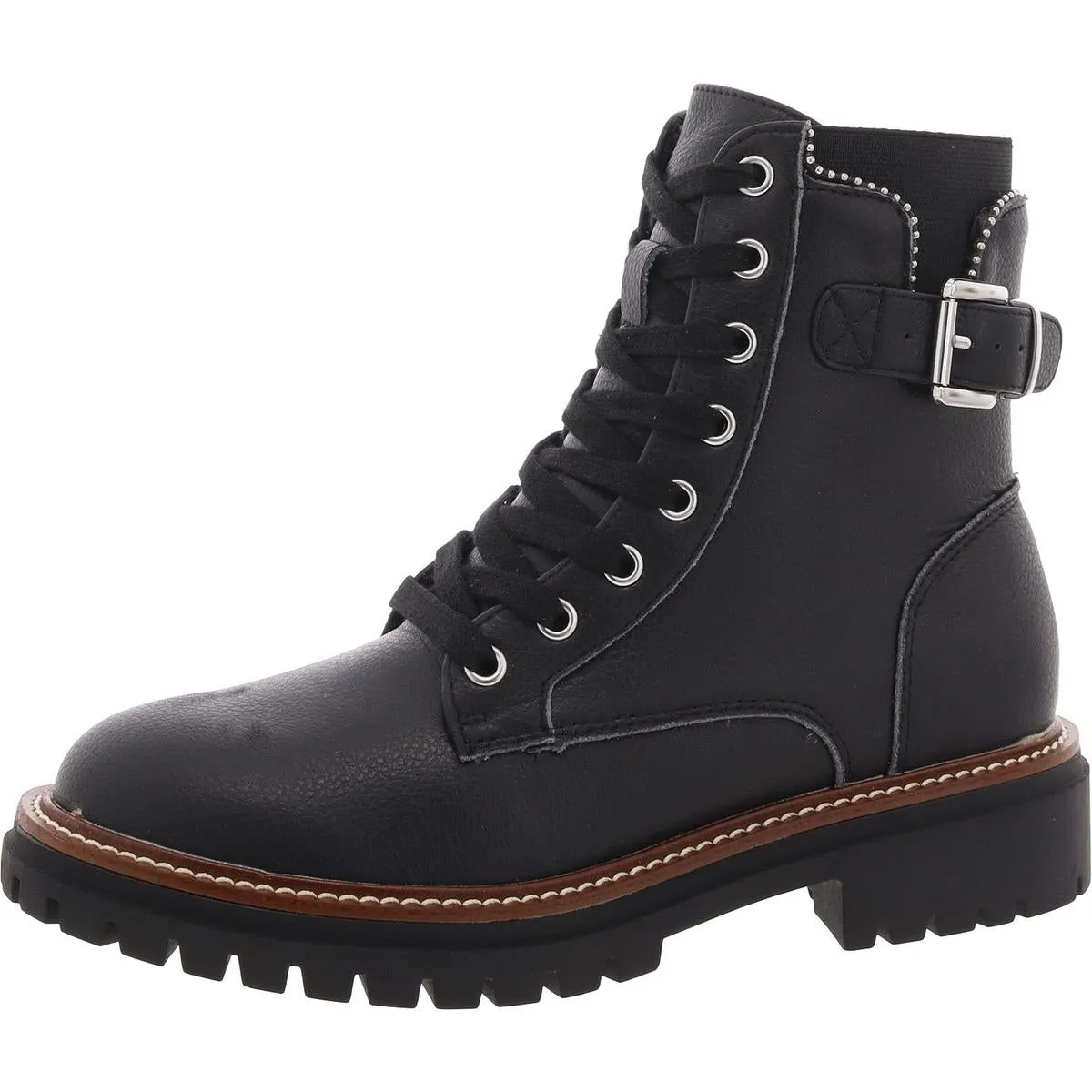 Foster Womens Leather Lugg Sole Combat & Lace-Up Boots