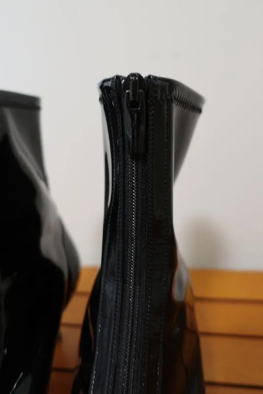 Gianvito Rossi Zip-Front 55 Ankle Boots Black Vinyl Size 36.5 Kitten Heel